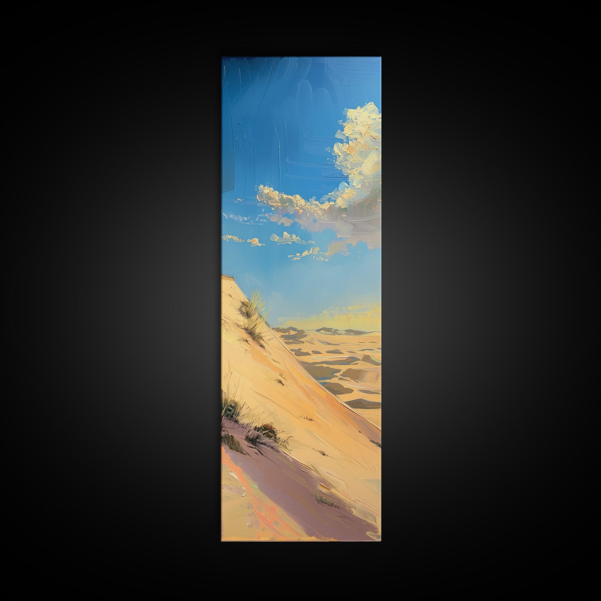 Vertical Canvas Painting of Sand Dunes in Desert Landscape, Framed Oversized Wall Art on Canvas, Tall and Narrow Living Room Wall Art