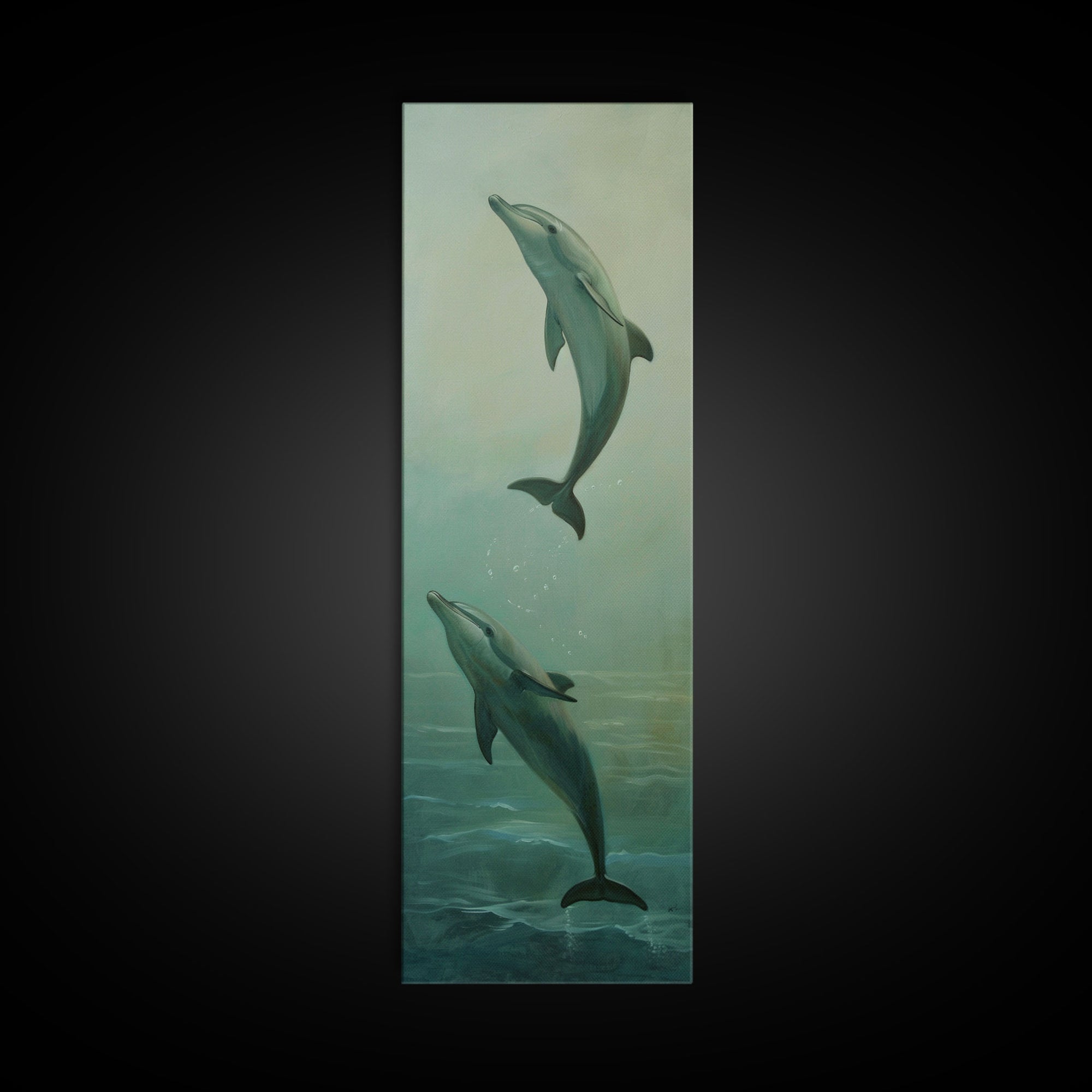 Underwater Dolphin Printed Canvas Art Framed, Ocean Art Print, Coastal Art Print Framed, Dolphin Painting, Modern Wall Art for Office