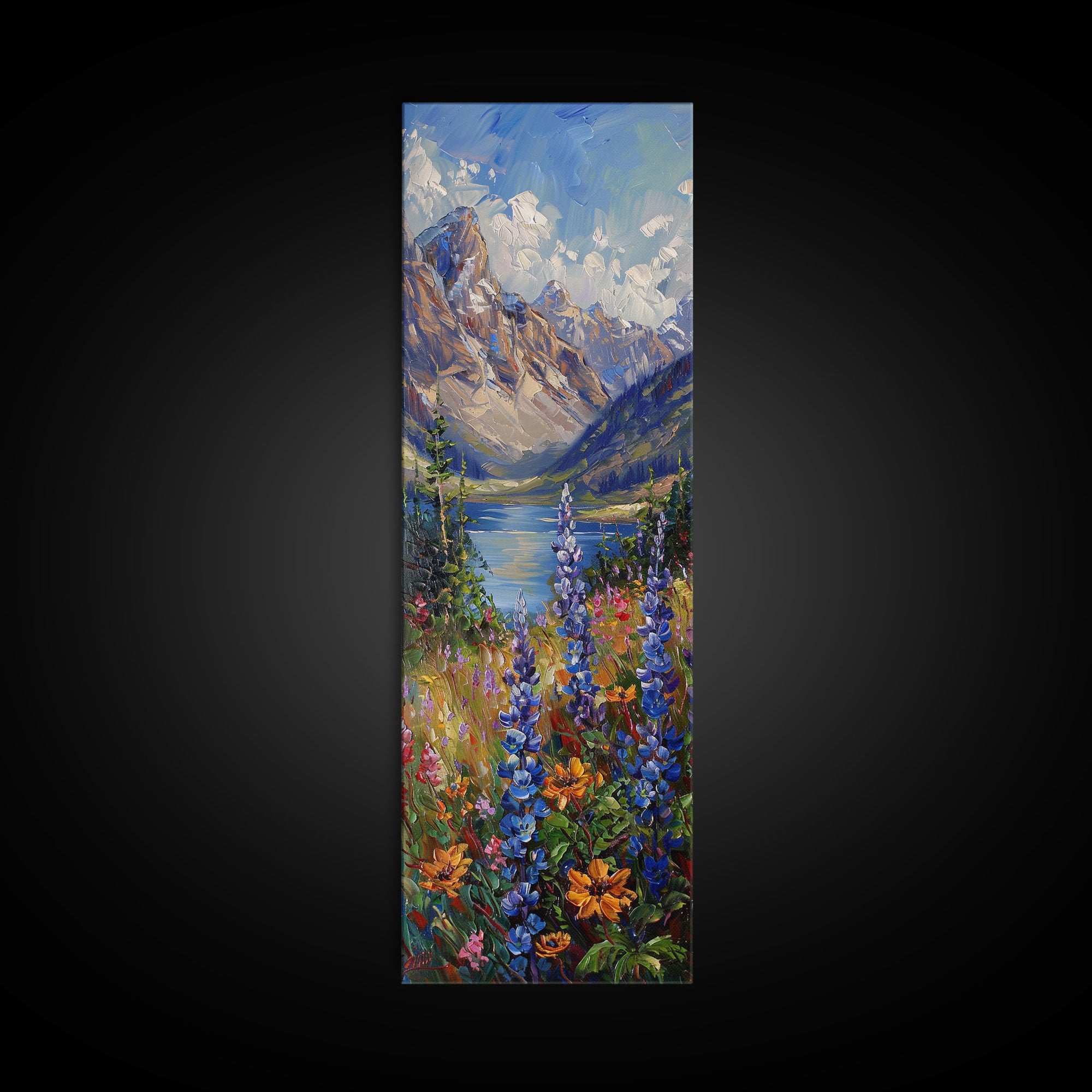 Wildflowers and Mountains, Springtime in Colorado, Framed Canvas print, Oil Painting Print, Living Room Decor, Tall Art, Wood Frame Wall Art, Home Decor