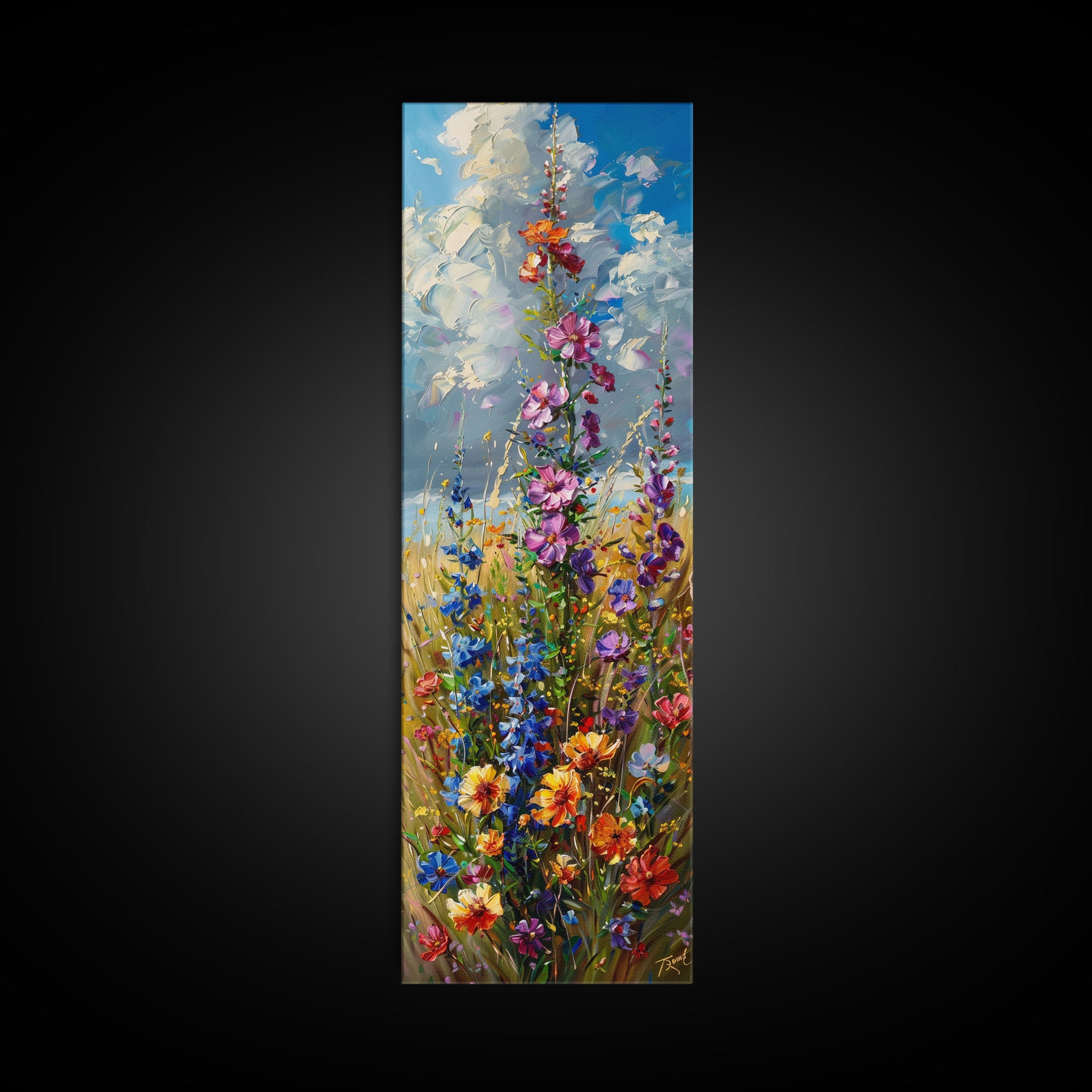 Wildfowers in Bloom Framed Canvas Print, Colorful Botanical Wall Art, Skinny Decor For Tight Spaces