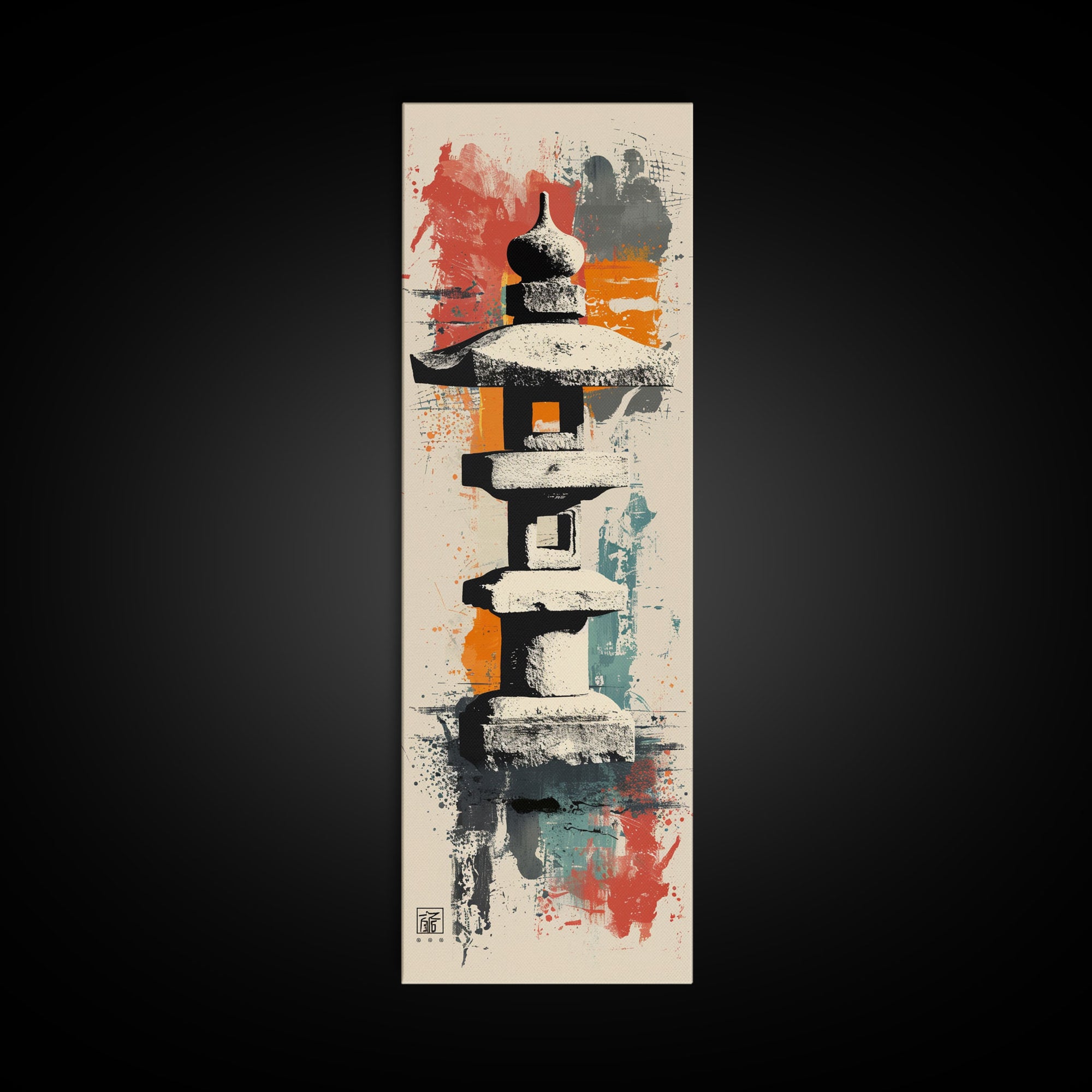 Zen Stone Lantern Skinny Art Tall Art Japanese Ukiyo-e Inspired Framed Canvas Wall Art