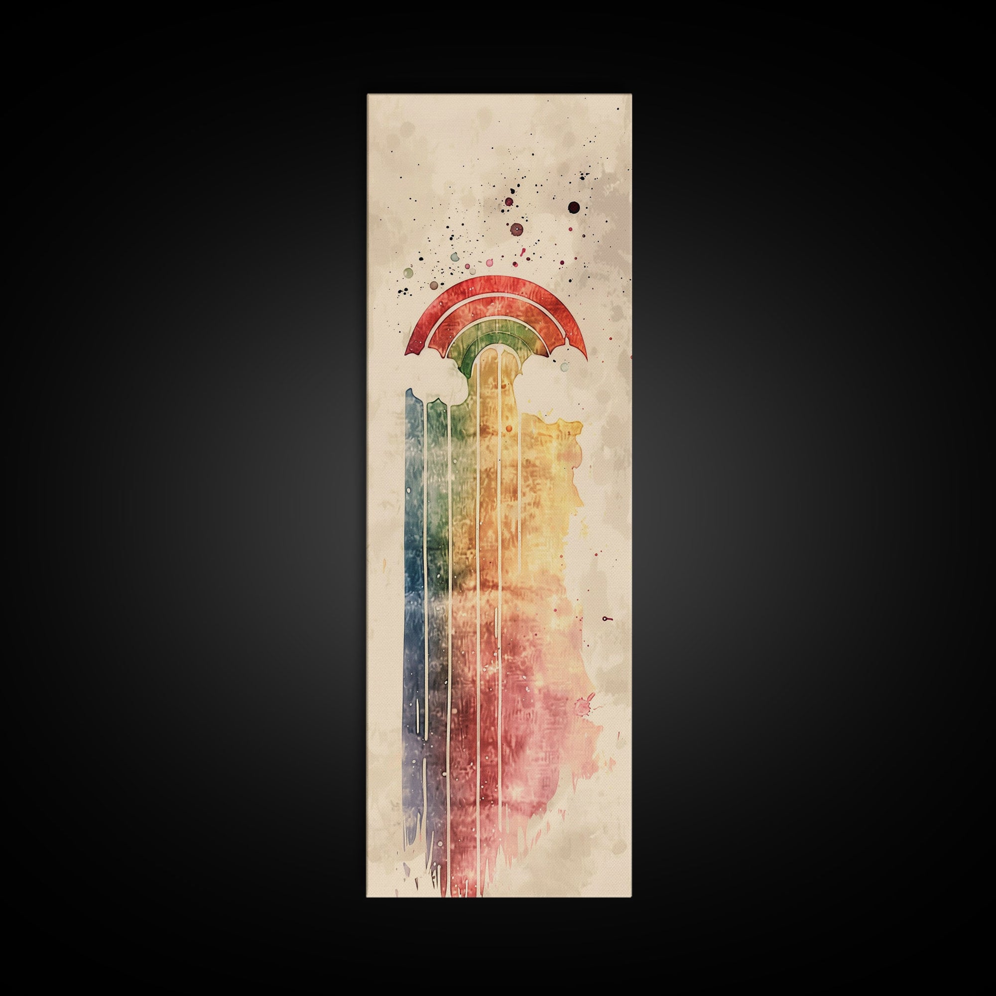 Vintage-Inspired Rainbow Waterfall Ukiyo-e Art Skinny Framed Canvas Print in Neutral Tones