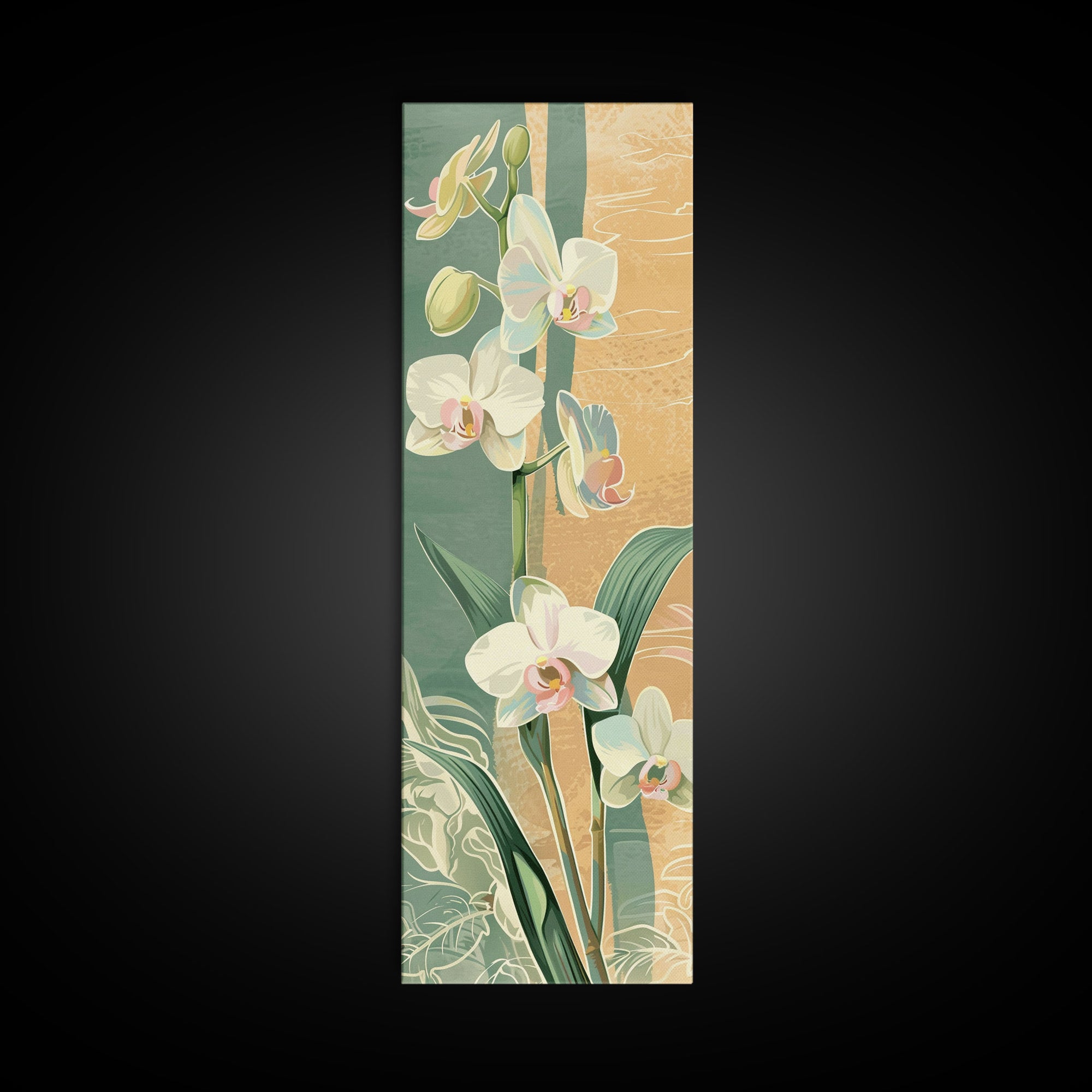 Skinny Art Tall Art Framed Canvas Print Orchids In Delicate Tones With Subtle Background Elements Ukiyo-e Japanese Style Art Wood Block Print