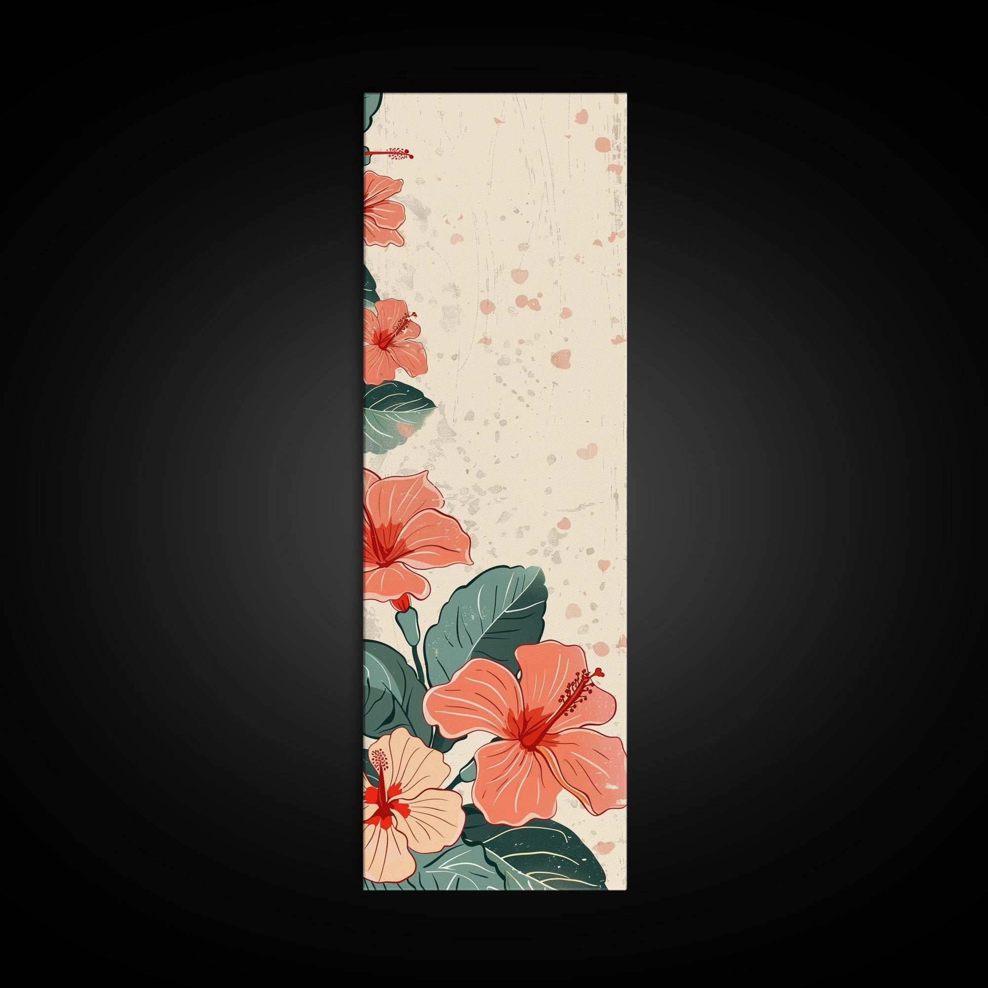 Soft Hibiscus Flowers In Delicate Shades Skinny Art Tall Art Framed Canvas Print Japanese Style Art Ukiyo-e Art Wood Block Print Floral Decorative