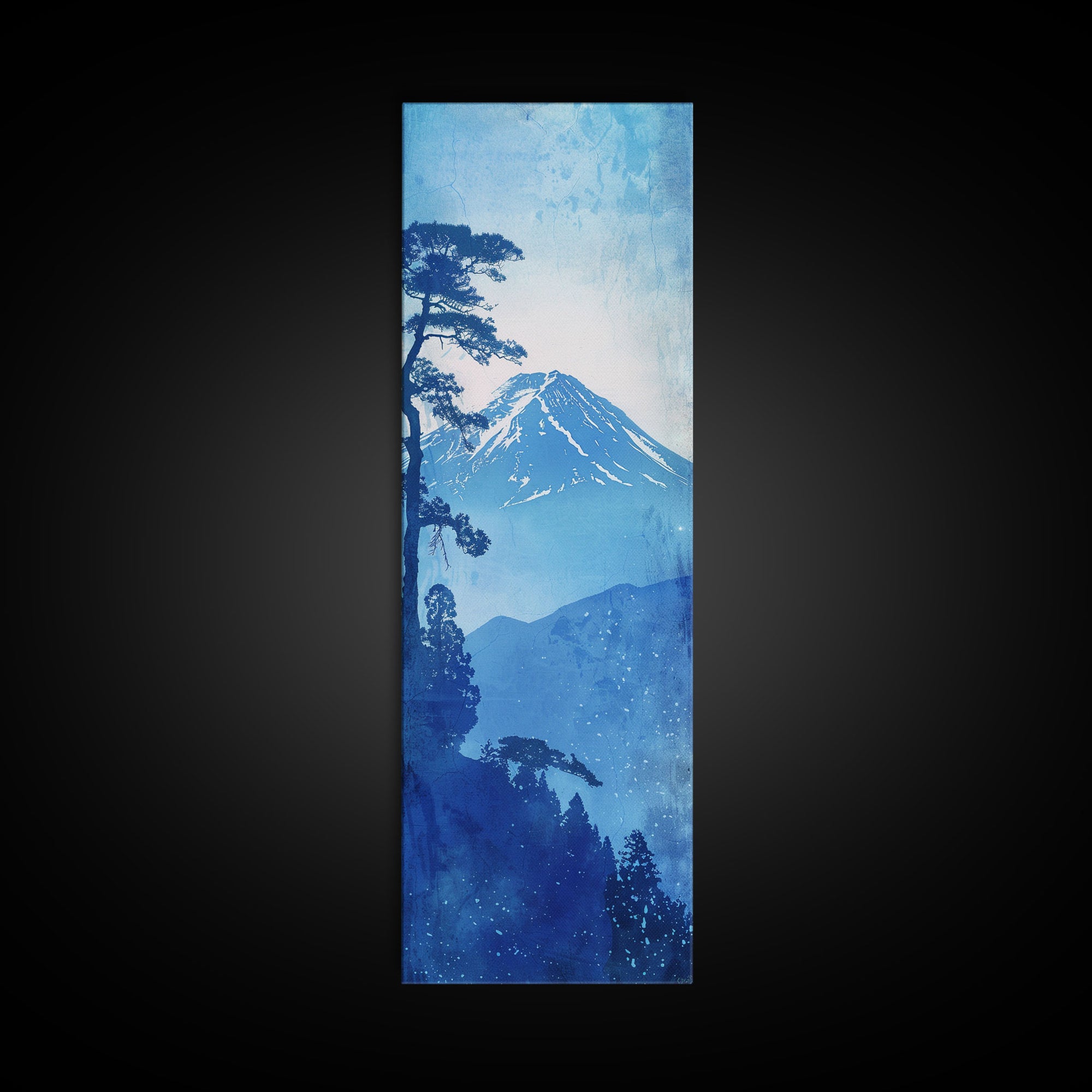 Skinny Art Tall Art Framed Canvas Print Japanese Style Art Blue Mount Fuji Forest Wood Block Print Ukiyo-e Feng Shui Wall Art