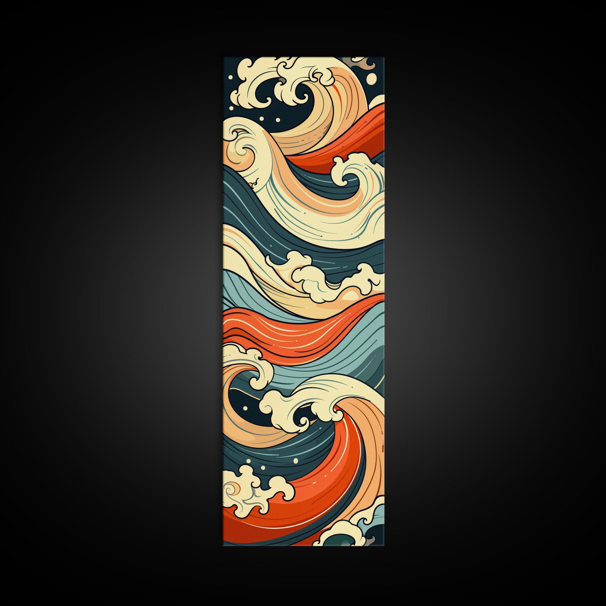 Abstract Wave Pattern With Vibrant Colors - Skinny Art Tall Art Framed Canvas Print Japanese Style Art Ukiyo-e Art