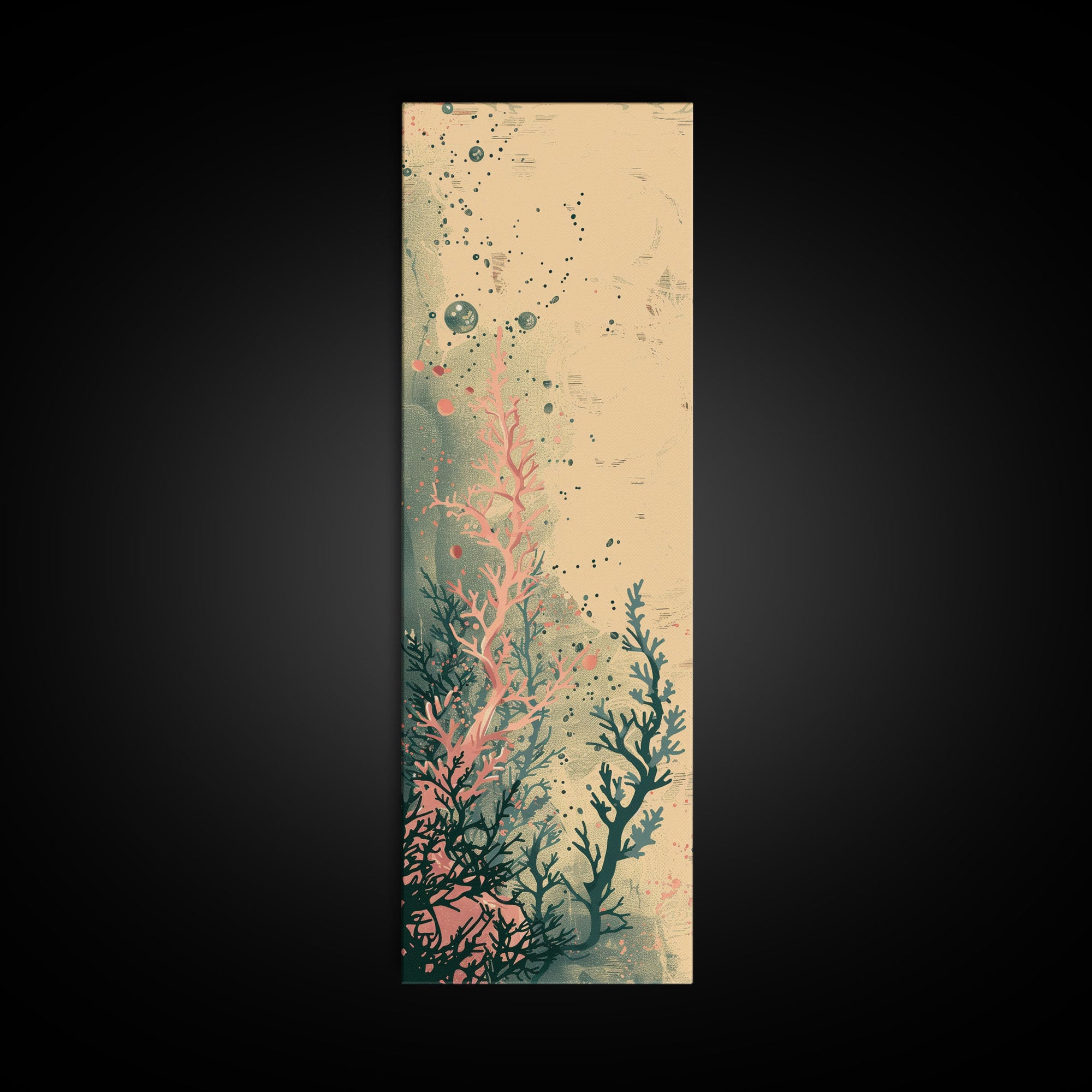 Tall Skinny Art Japanese Style Wood Block Print Abstract Seaweed In Soft Hues For Framed Canvas Print In Ukiyo-e Style