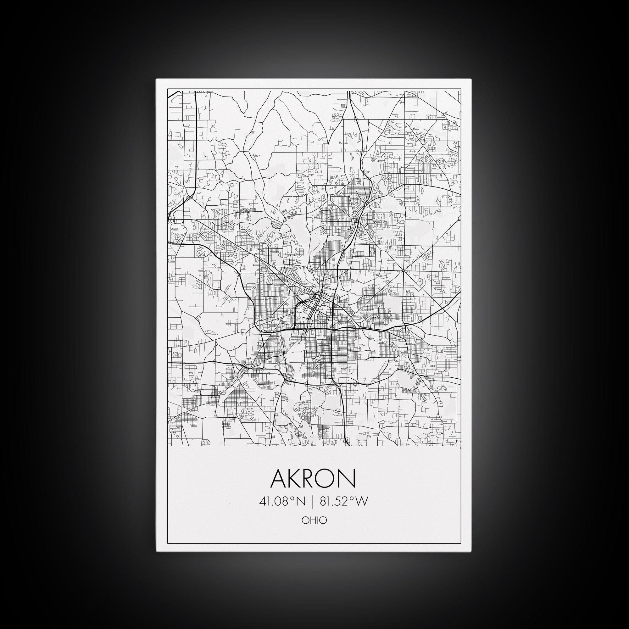 Akron Street Map, Akron Map, Map Wall Art, Office Wall Art, City Map Print, Minimalist, Modern Art, Wall Art, Canvas Print, Canvas Wall Art