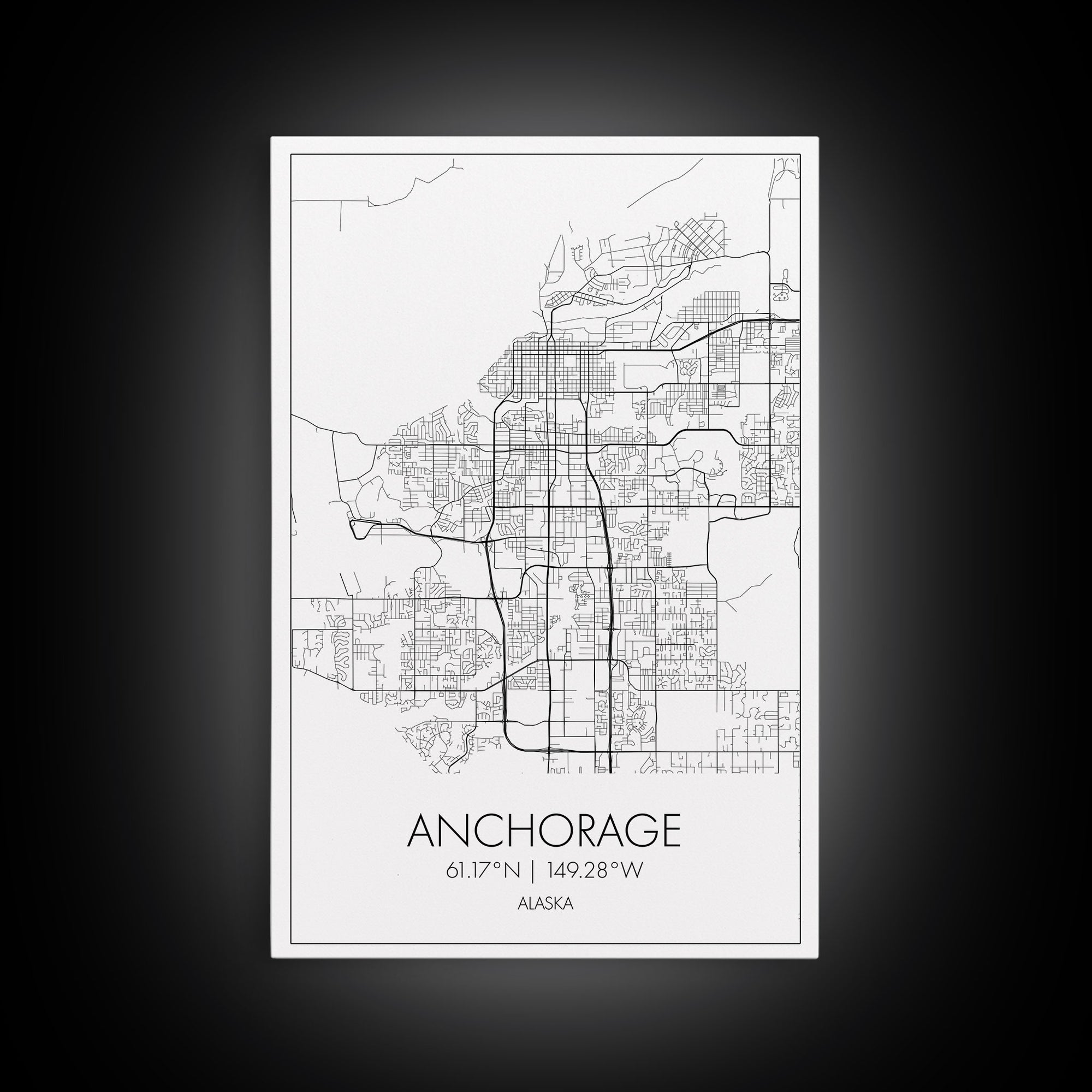 Anchorage Street Map, Alaska Map, City Map Wall Décor, Adventure Wall Art, Minimalist, Modern Art, Wall Art, Canvas Print, Canvas Wall Art