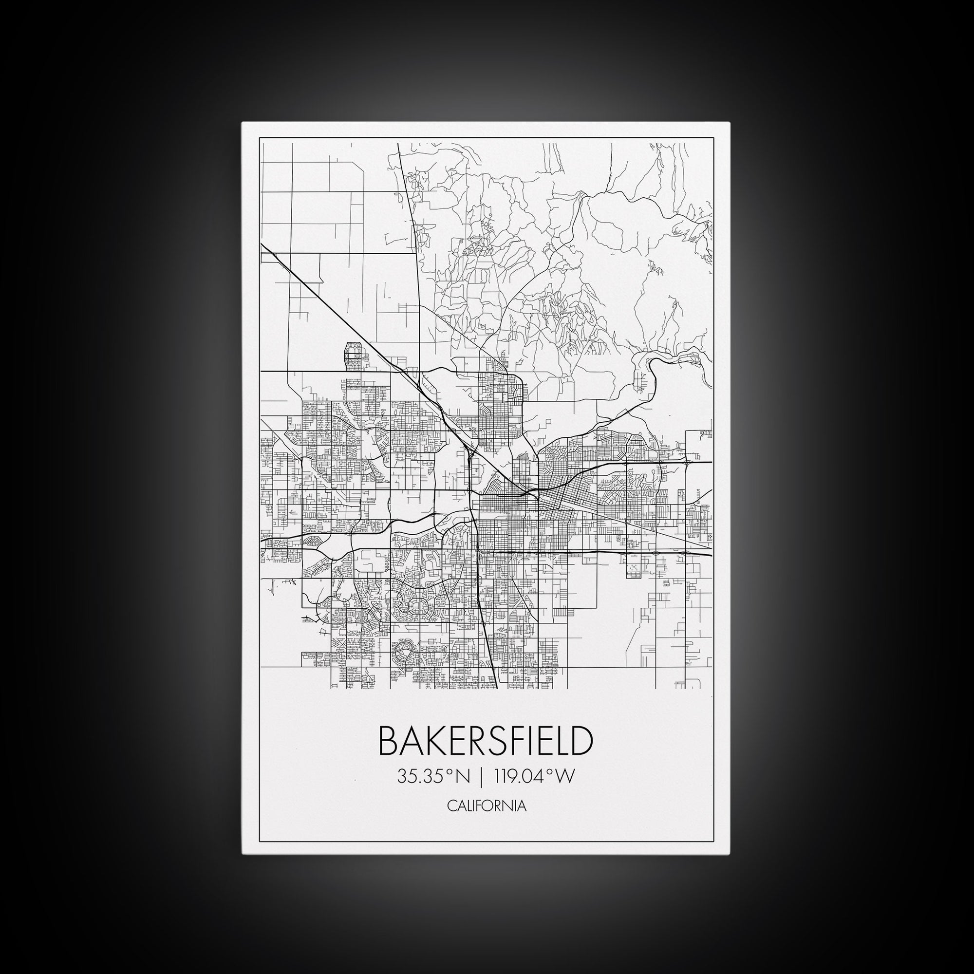 Bakersfield Street Map, California Map, City Wall Art, Home Wall Décor, Wife Gift, Minimalist Art, Wall Art, Canvas Print, Canvas Wall Art