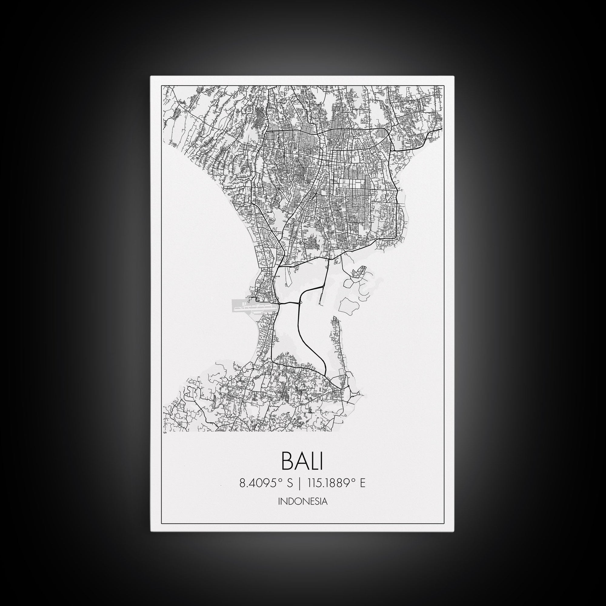 Bali Street Map, Indonesia Map, Asian City Wall Art, Travel Gift, Living Room Art, Minimalist Art, Wall Art, Canvas Print, Canvas Wall Art