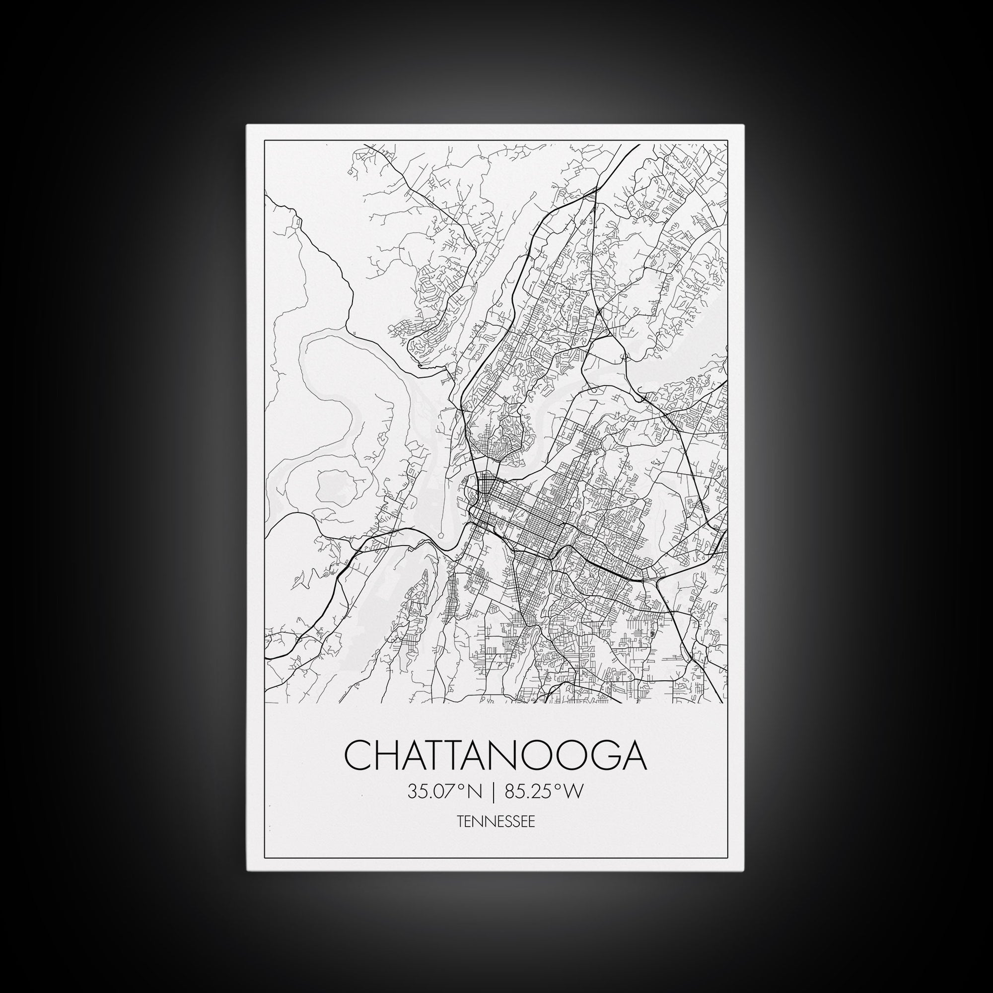 Chattanooga Street Map, Tennessee Map, City Map Art, Modern Art, Wall Art, Canvas Print, Canvas Wall Art, Office Wall Art, Travelling Gifts