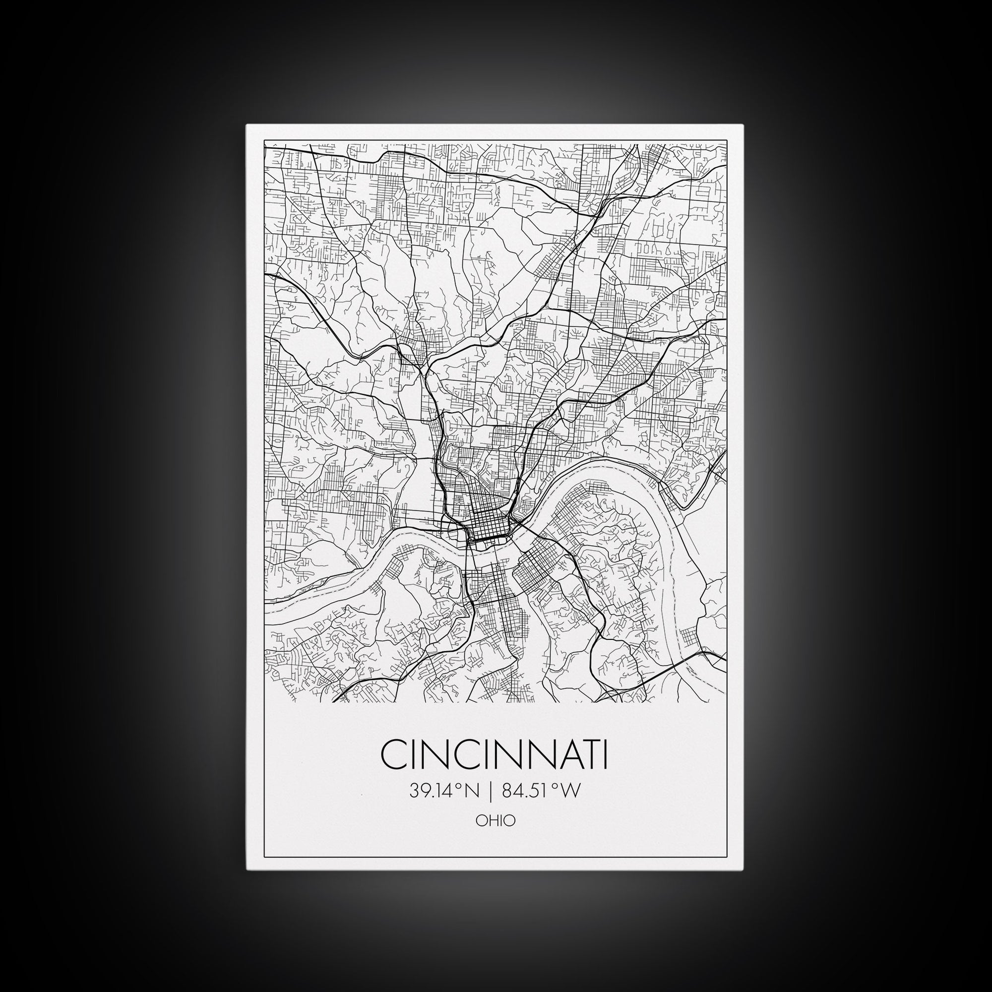 Cincinnati Street Map, Ohio Map, City Map Art, Minimalist Art, Wall Art, Canvas Print, Canvas Wall Art, Travel Wall Décor, Gift For Her