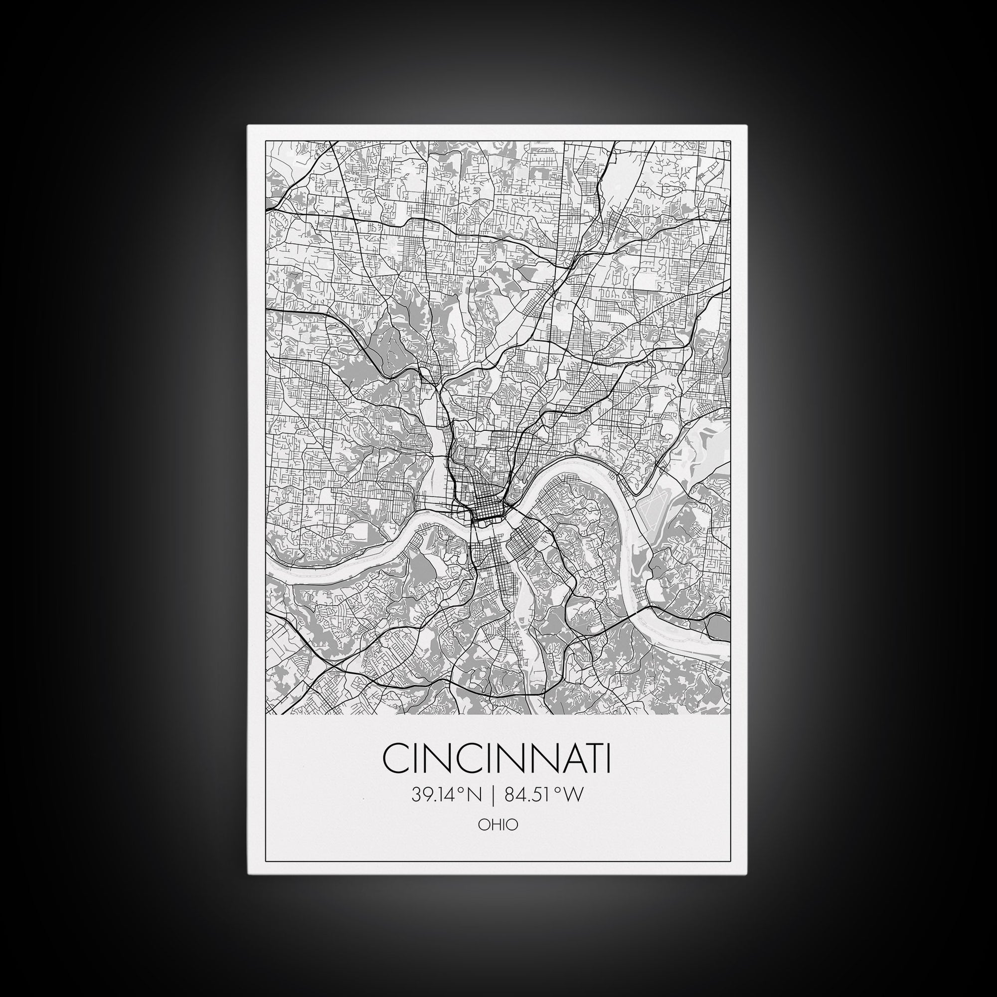 Cincinnati Street Map, Ohio Map, City Map Art, Minimalist Art, Wall Art, Canvas Print, Canvas Wall Art, Travel Wall Art, Birthday Gift