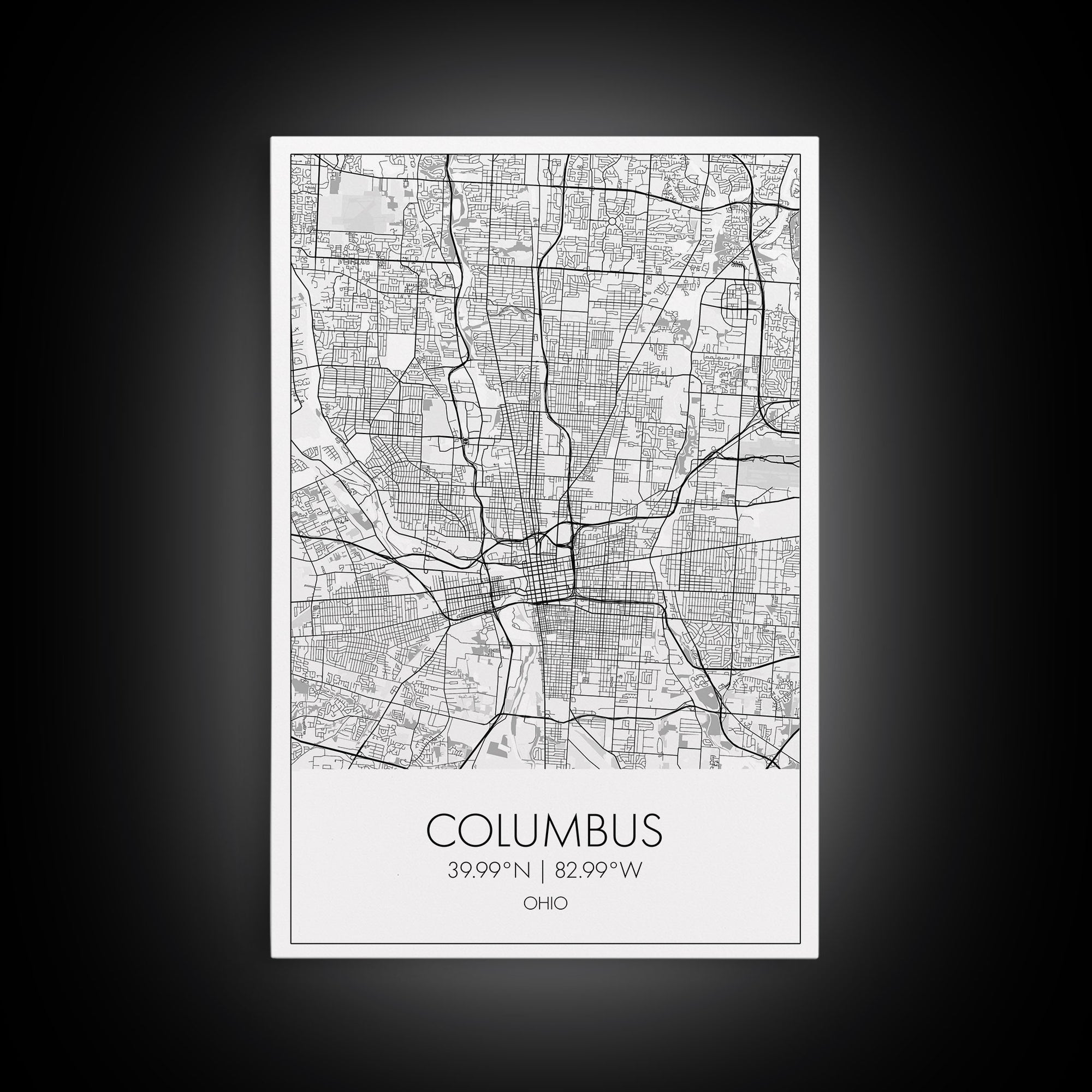 Columbus Street Map, Ohio Map, City Map Art, Minimalist Art, Wall Art, Canvas Print, Canvas Wall Art, Travel Decor, Office Wall Art