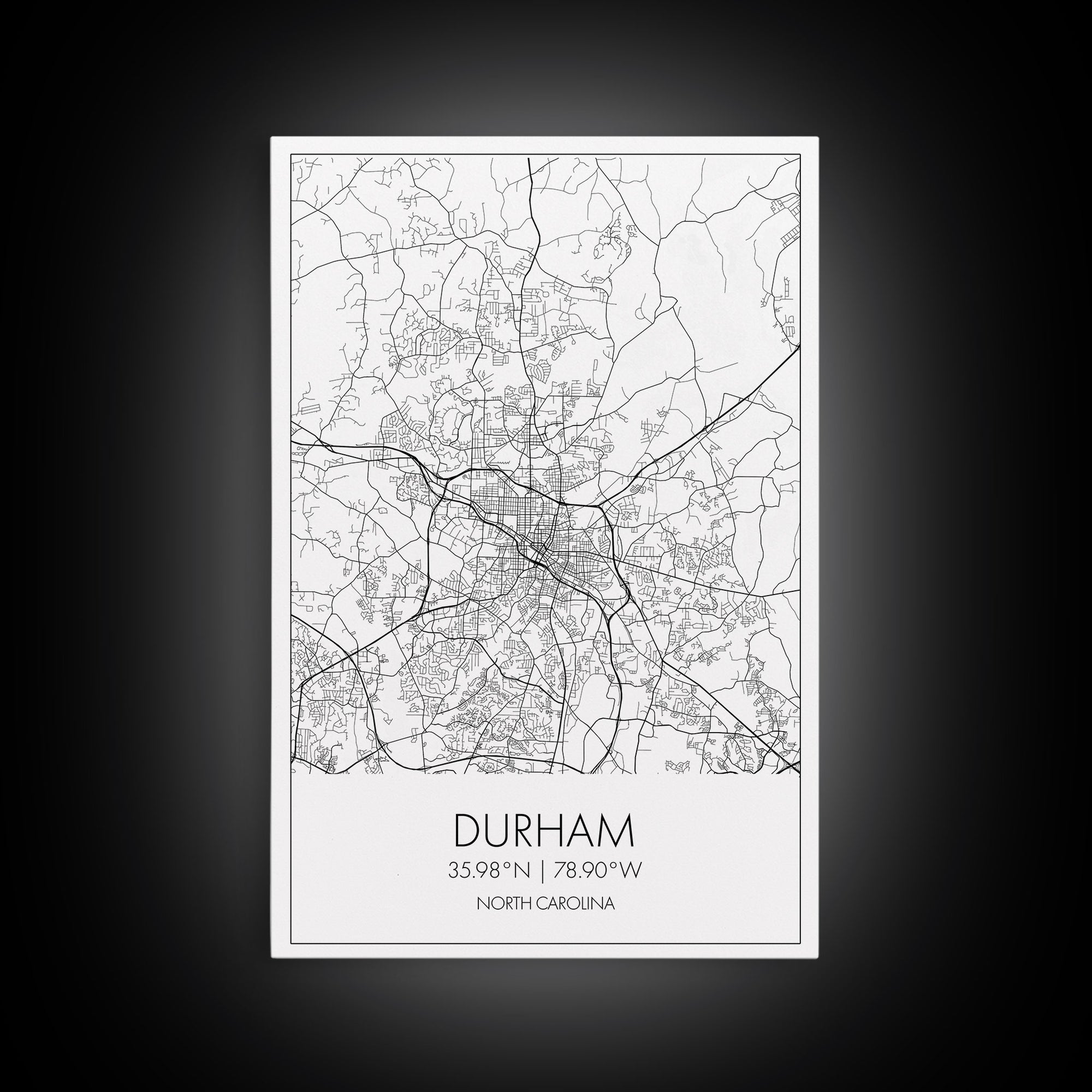 Durham Street Map, North Carolina Map, City Map Art, Minimalist Art, Wall Art, Canvas Print, Traveler Gift, Travel Wall Décor