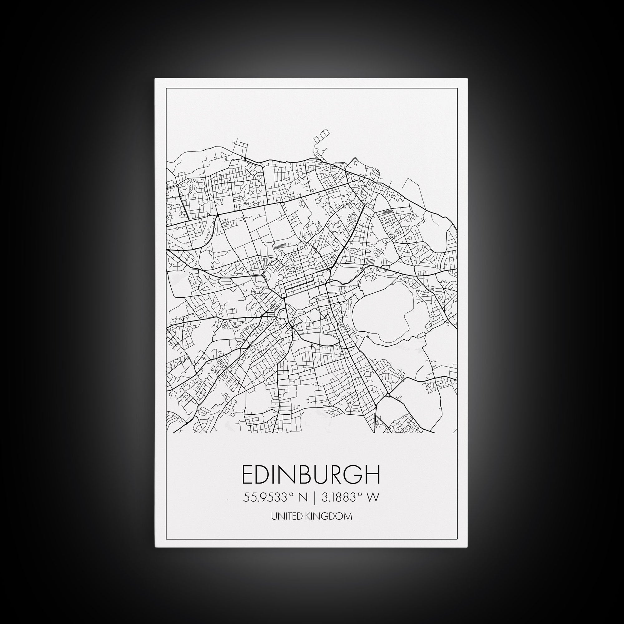 Edinburgh Street Map, United Kingdom Map, Europe City Map Art, Minimalist Art, Wall Art, Canvas Print, Travel Décor, Living Room Wall Art,