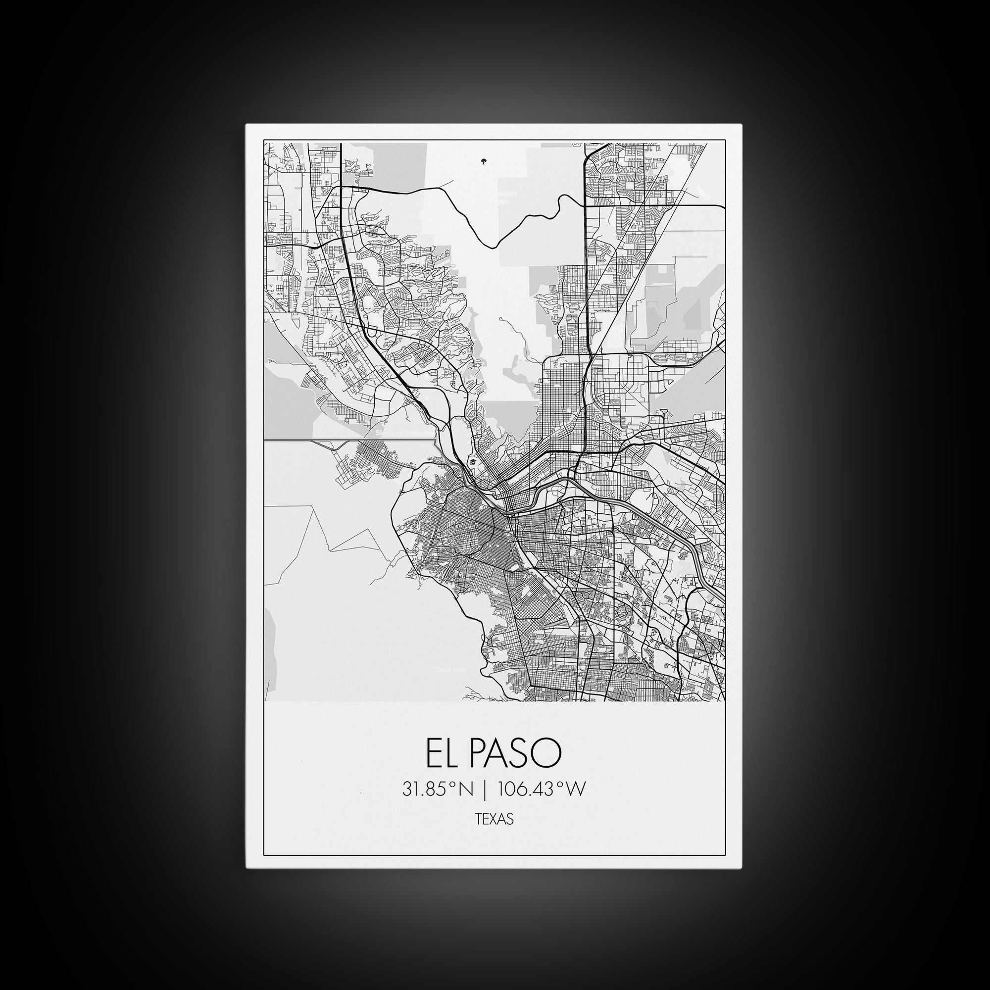 El Paso Street Map, Texas Map, City Map Art, Minimalist Art, Wall Art, Canvas Print, Living Room Wall Art, Travel Art Print, Gift For Dad