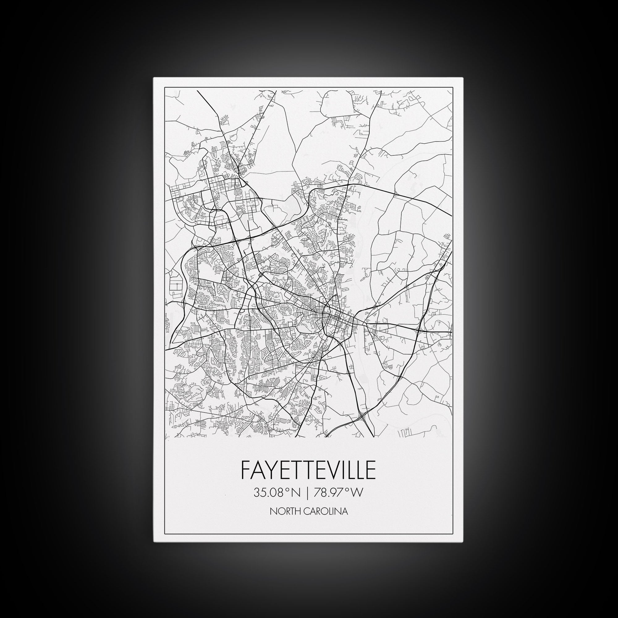 Fayetteville Street Map, North Carolina Map, City Map Art, Minimalist Art, Wall Art, Canvas Print, Travel Wall Print, Wanderlust Gift