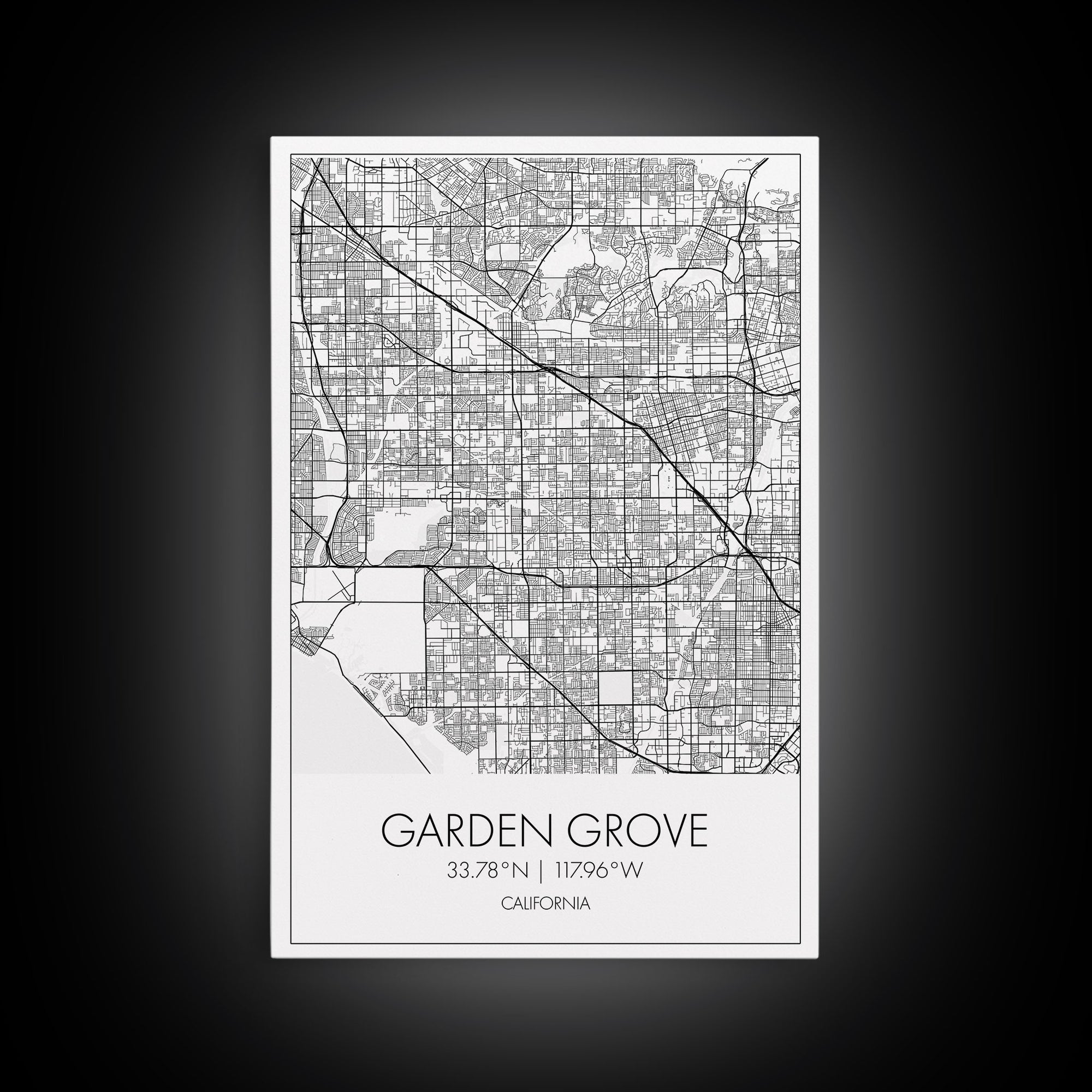 Garden Grove Street Map, California Map, City Map Art, Minimalist Art, Wall Art, Canvas Print, Black And White Map, Best Friend Gift