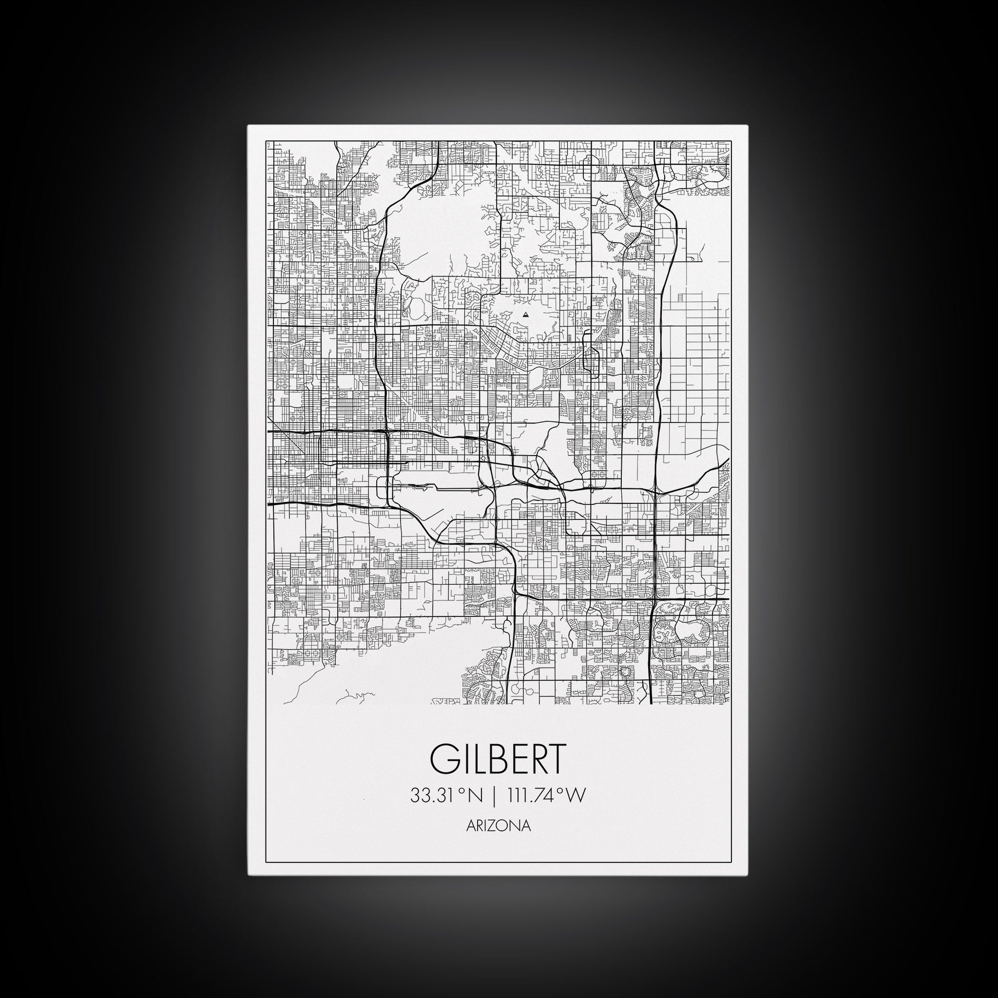 Gilbert Street Map, Arizona Map, City Map Art, Minimalist Art, Wall Art, Canvas Print, Black And White Map, Man Cave Art, Travel Wall Art