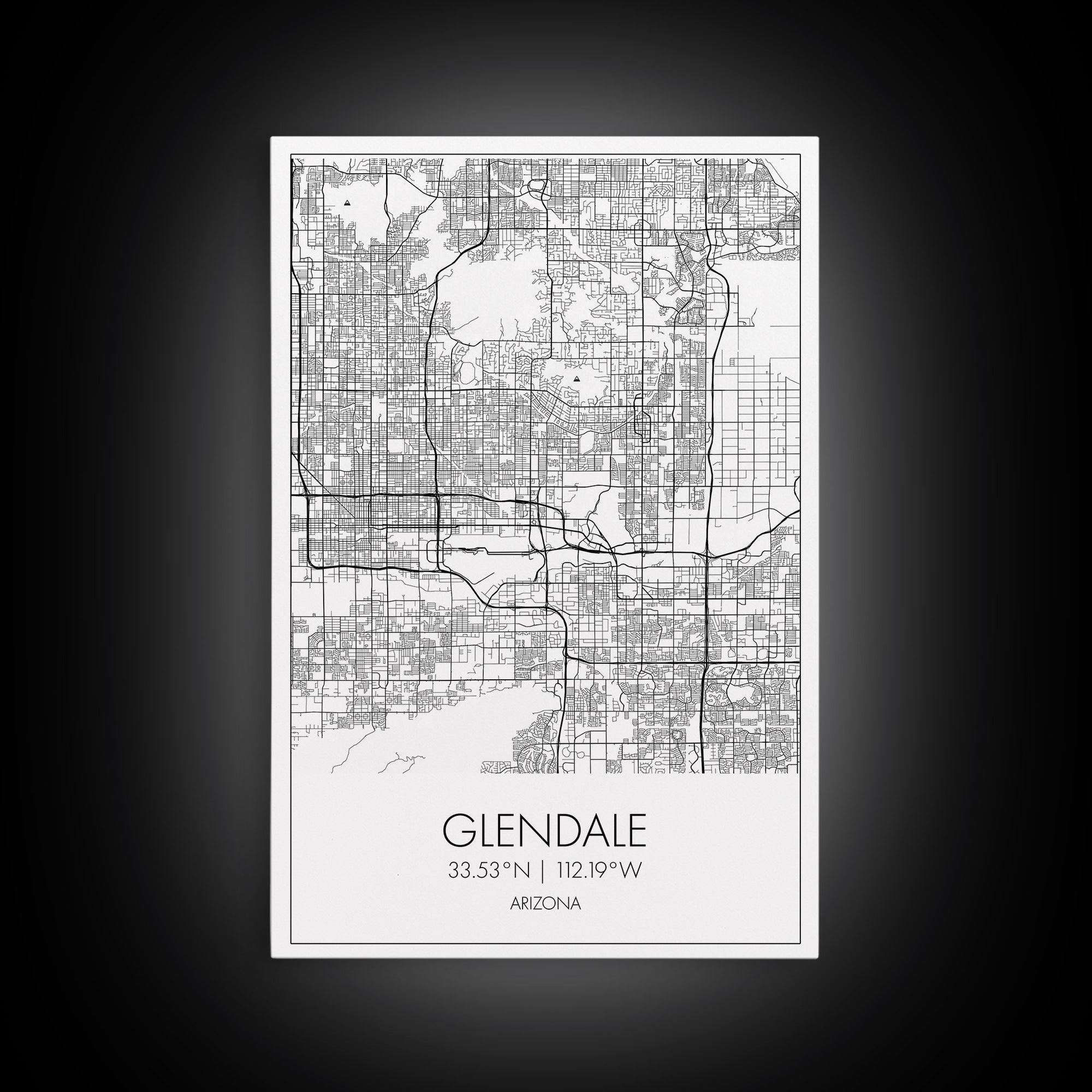 Glendale Street Map, Arizona Map, City Map Art, Minimalist Art, Wall Art, Canvas Print, Black And White Map, Above Bed Art, Wanderlust Gift