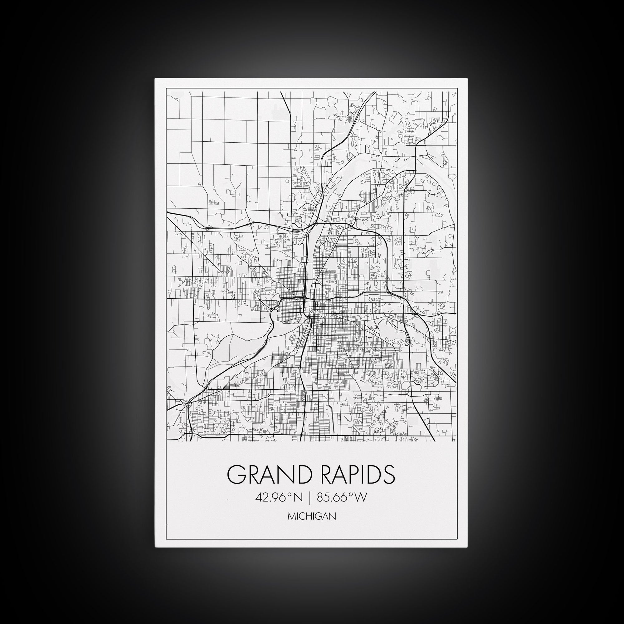 Grand Rapids Street Map, Michigan Map, City Map Art, Minimalist Art, Wall Art, Canvas Print, Black And White, Travel Art, Office Wall Art