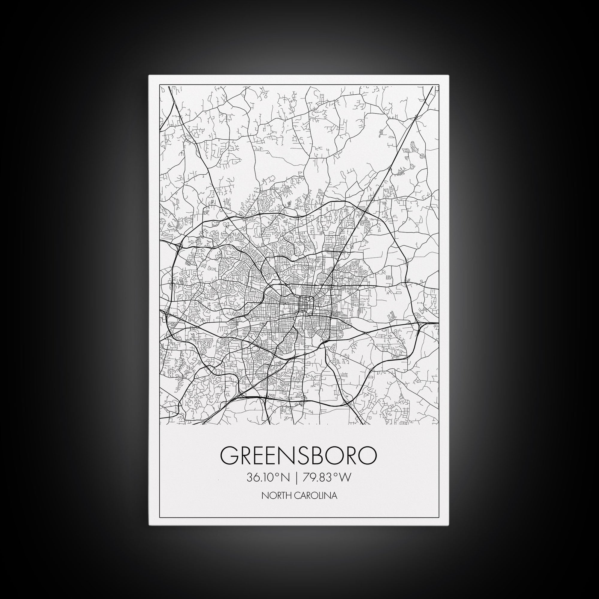 Greensboro Street Map, North Carolina Map, City Map Art, Minimalist Art, Wall Art, Canvas Print, Black And White, Unique Art, Traveler Gift