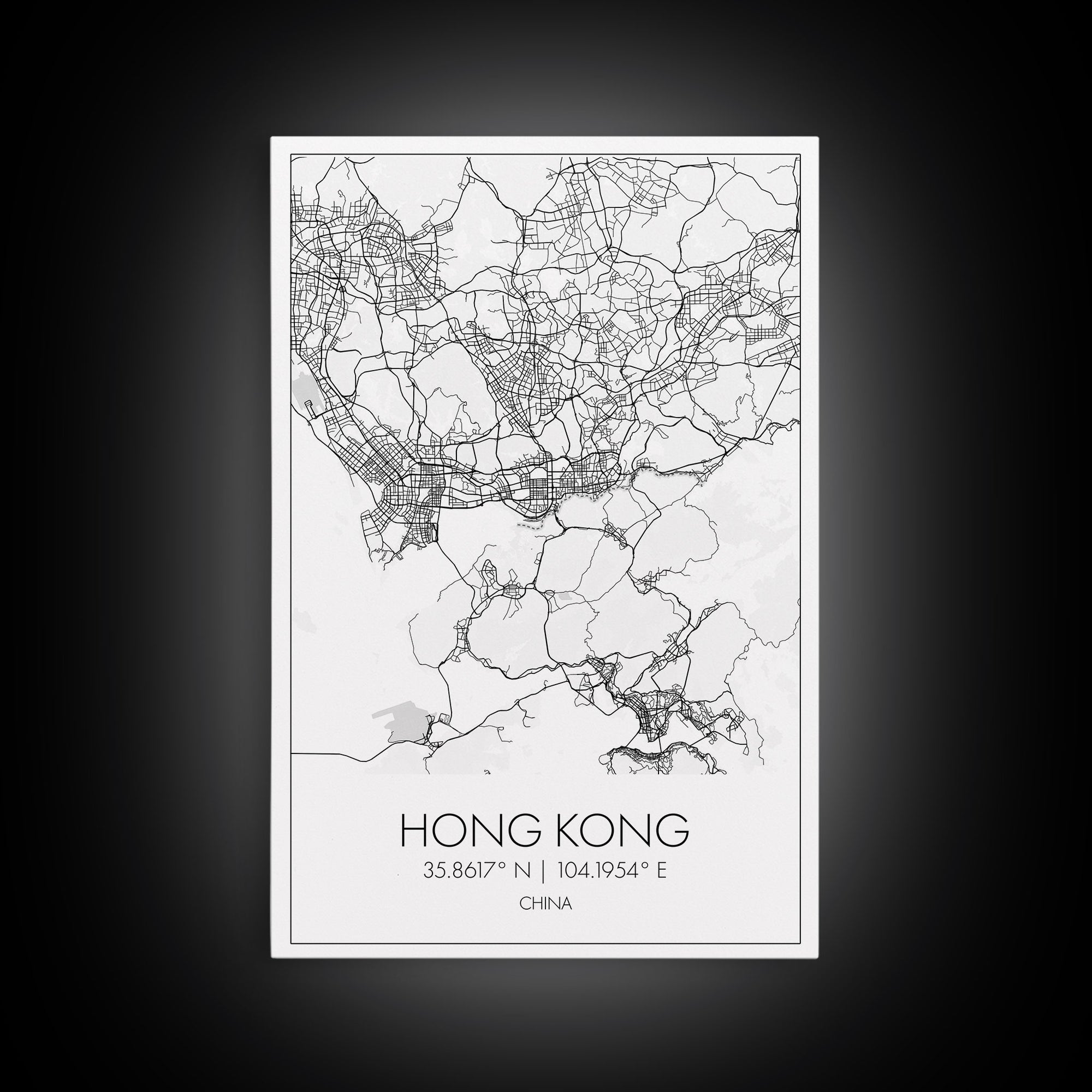 Hong Kong Street Map, China Map, Asia City Map Art, Minimalist Art, Wall Art, Canvas Print, Wanderlust Gift, Home Office Art, Travel Art