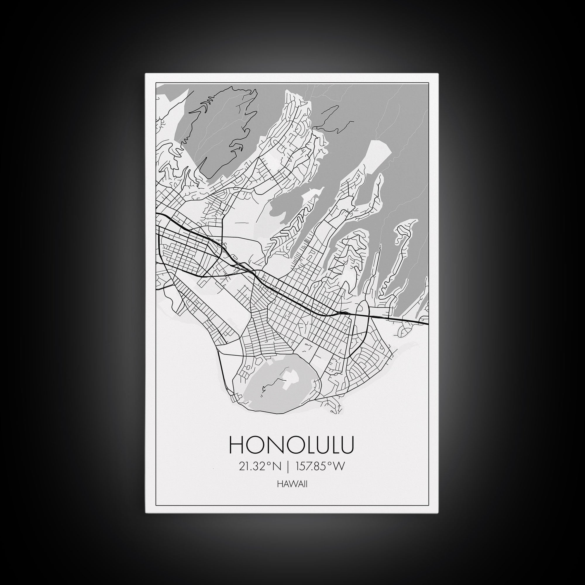 Honolulu Street Map, Hawaii Map, ity Map Art, Minimalist Art, Wall Art, Canvas Print, Living Room Art, Travel Wall Art, Anniversary Gift