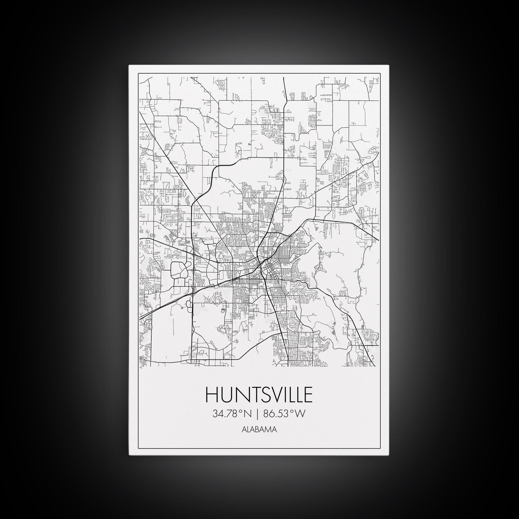 Huntsville Street Map, Alabama Map, City Map Art, Minimalist Art, Wall Art, Canvas Print, Travel Art, Gift For Dad, Unique Wall Art