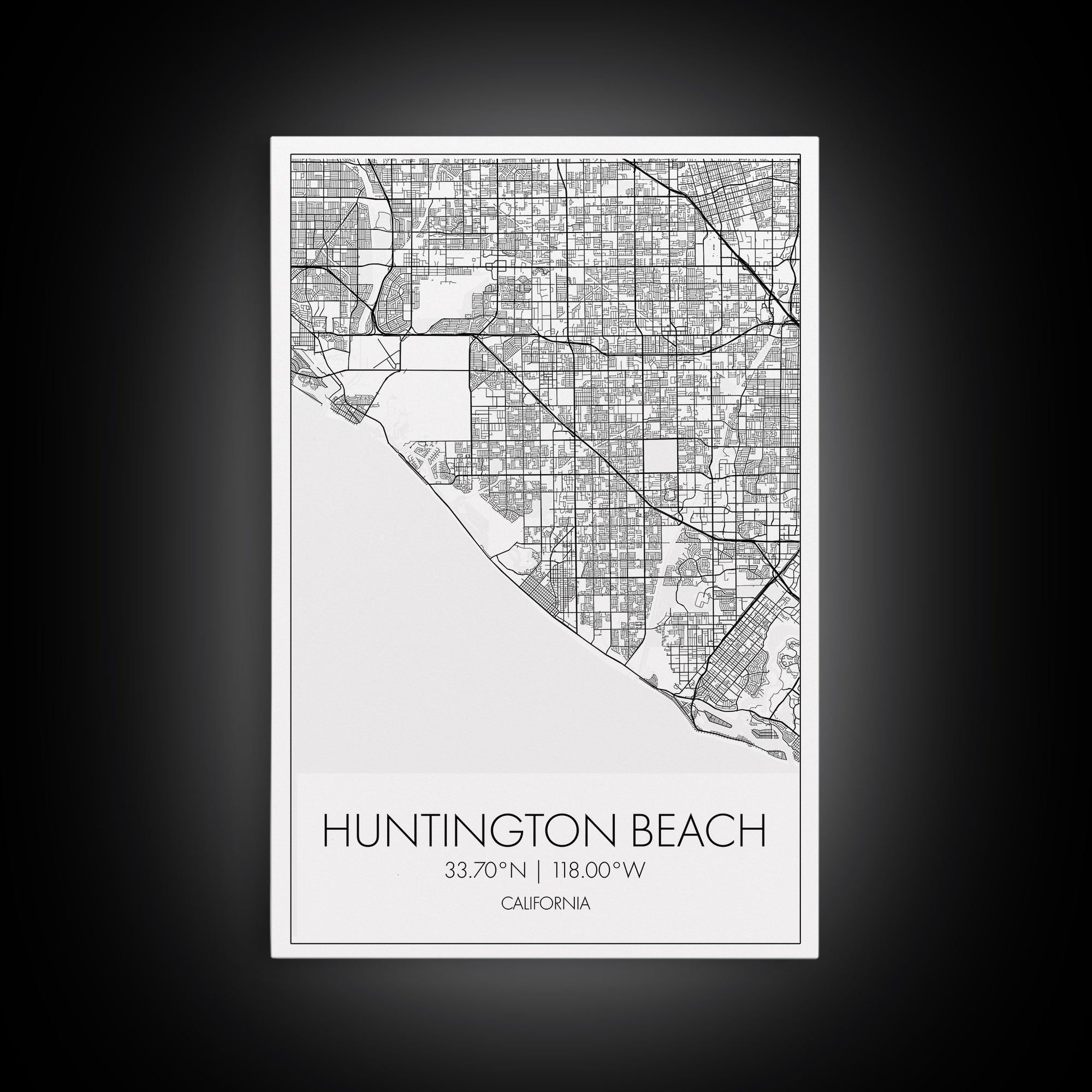 Huntington Beach Street Map, California Map, City Map Art, Minimalist Art, Wall Art, Canvas Print, Travel Print, Gift For Mom, Dorm Wall Art