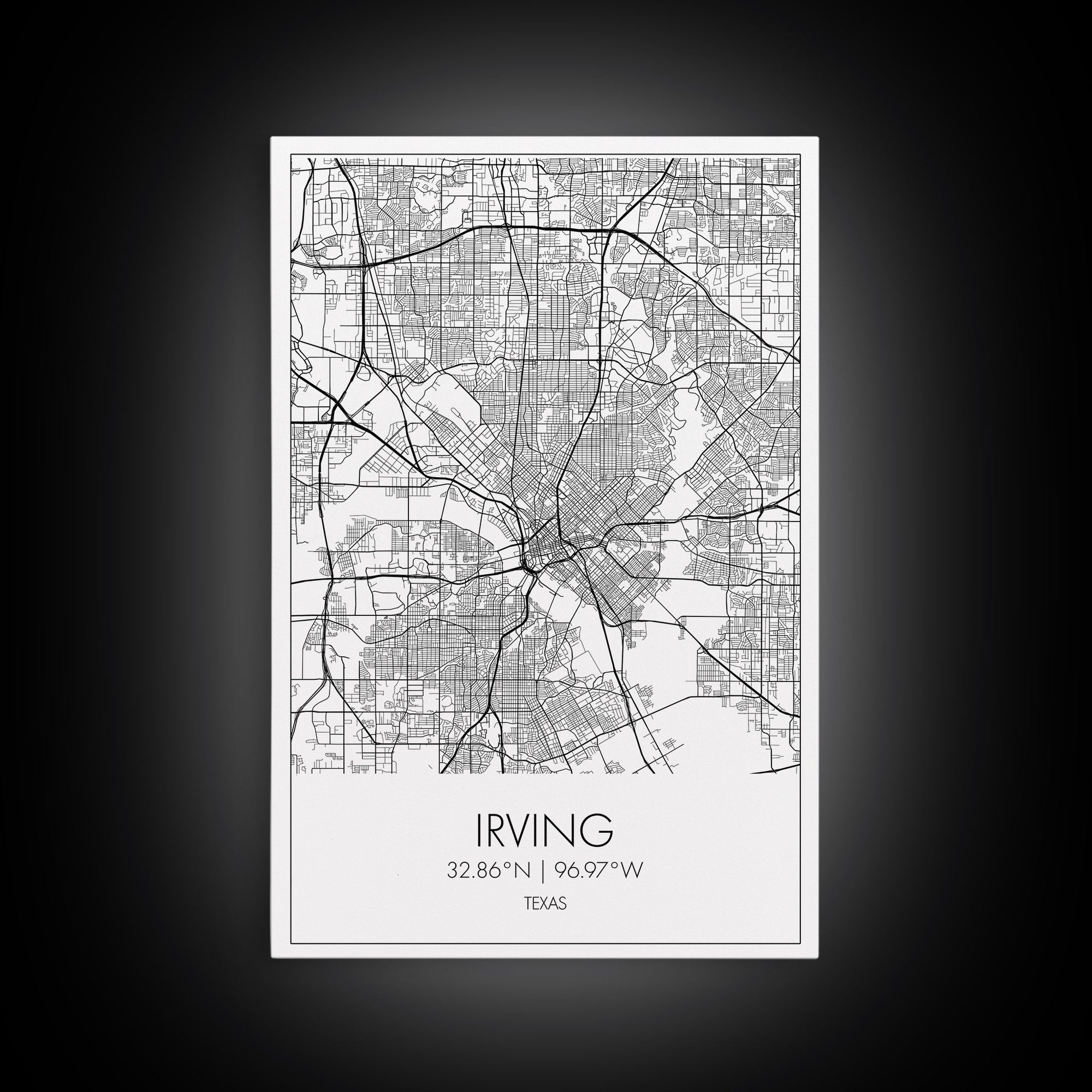 Irving Street Map, Texas Map, City Map Art, Minimalist Art, Wall Art, Canvas Print, Travel Wall Art, Birthday Gift, Bedroom Wall Art