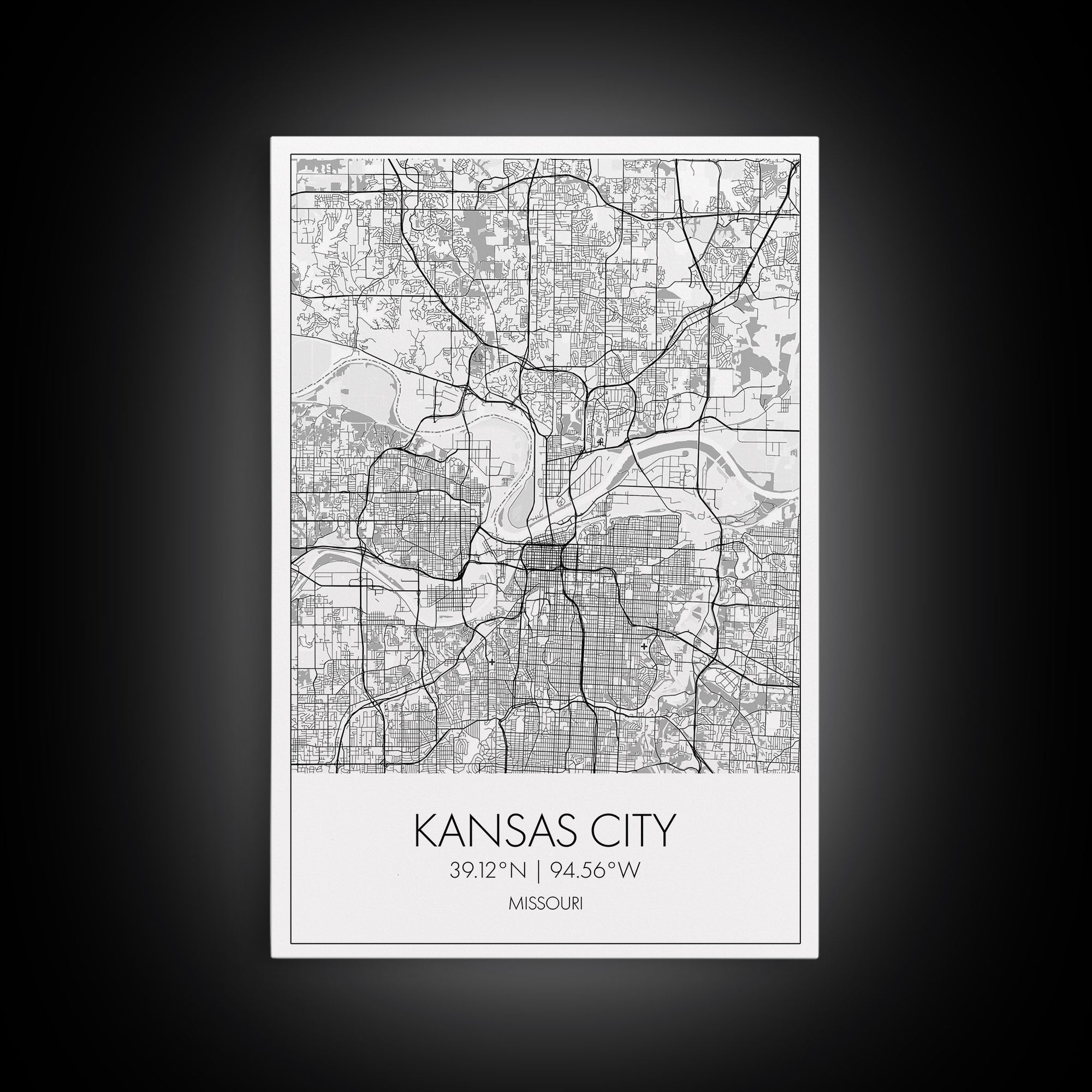 Kansas City Street Map, Missouri Map, City Map Art, Modern Wall Art, Wall Art, Canvas Print, Birthday Gift, Master Bedroom, Travel Wall Art