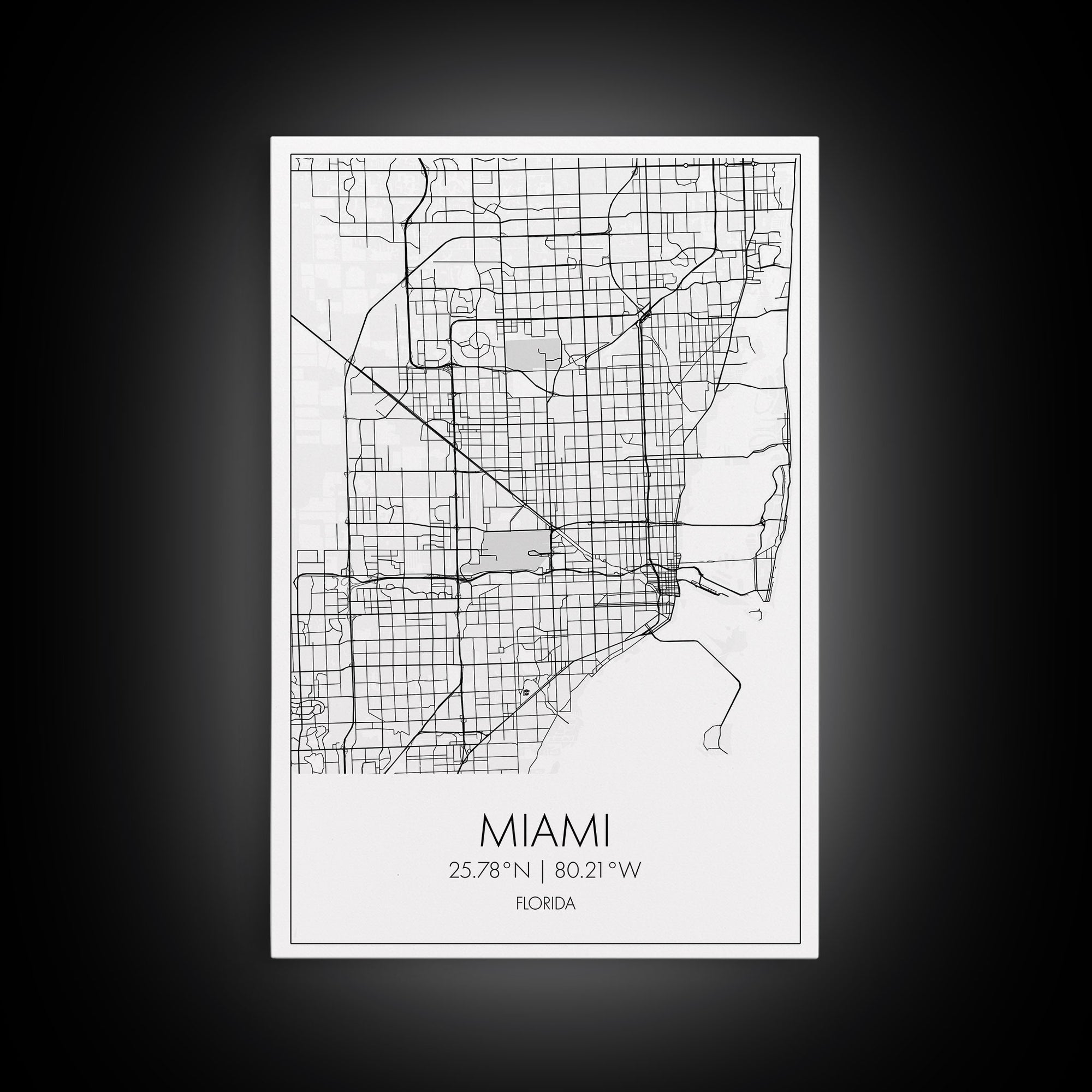 Miami Street Map, Florida Map, City Map Art, Modern Art, Wall Art, Canvas Print, Gift For Mom, Bedroom Wall Décor, Travel Wall Art