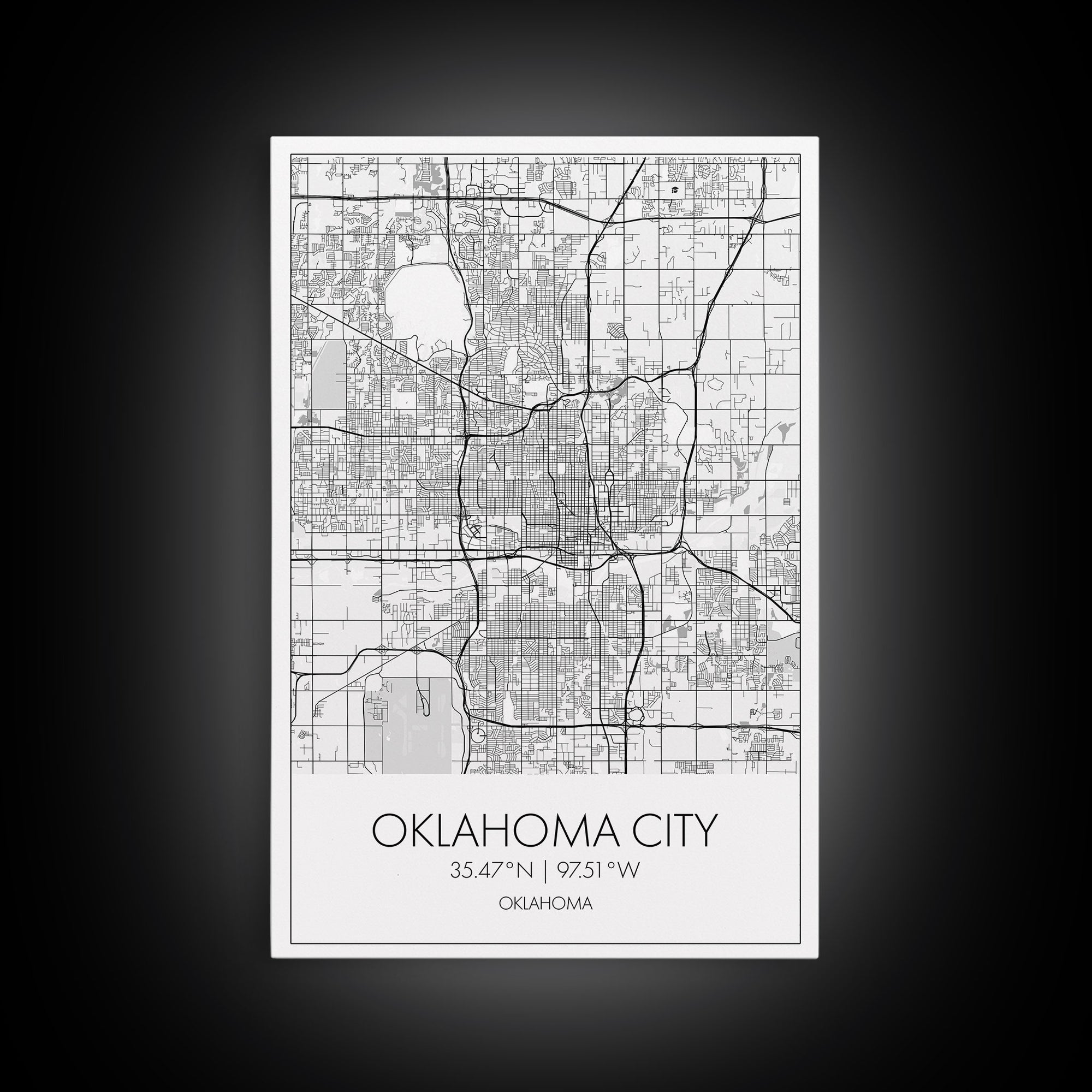 Oklahoma City Street Map, Oklahoma Map, City Map Art, Modern Art, Wall Art, Canvas Print, Bedroom Prints, Anniversary Gift, Travel Wall Art