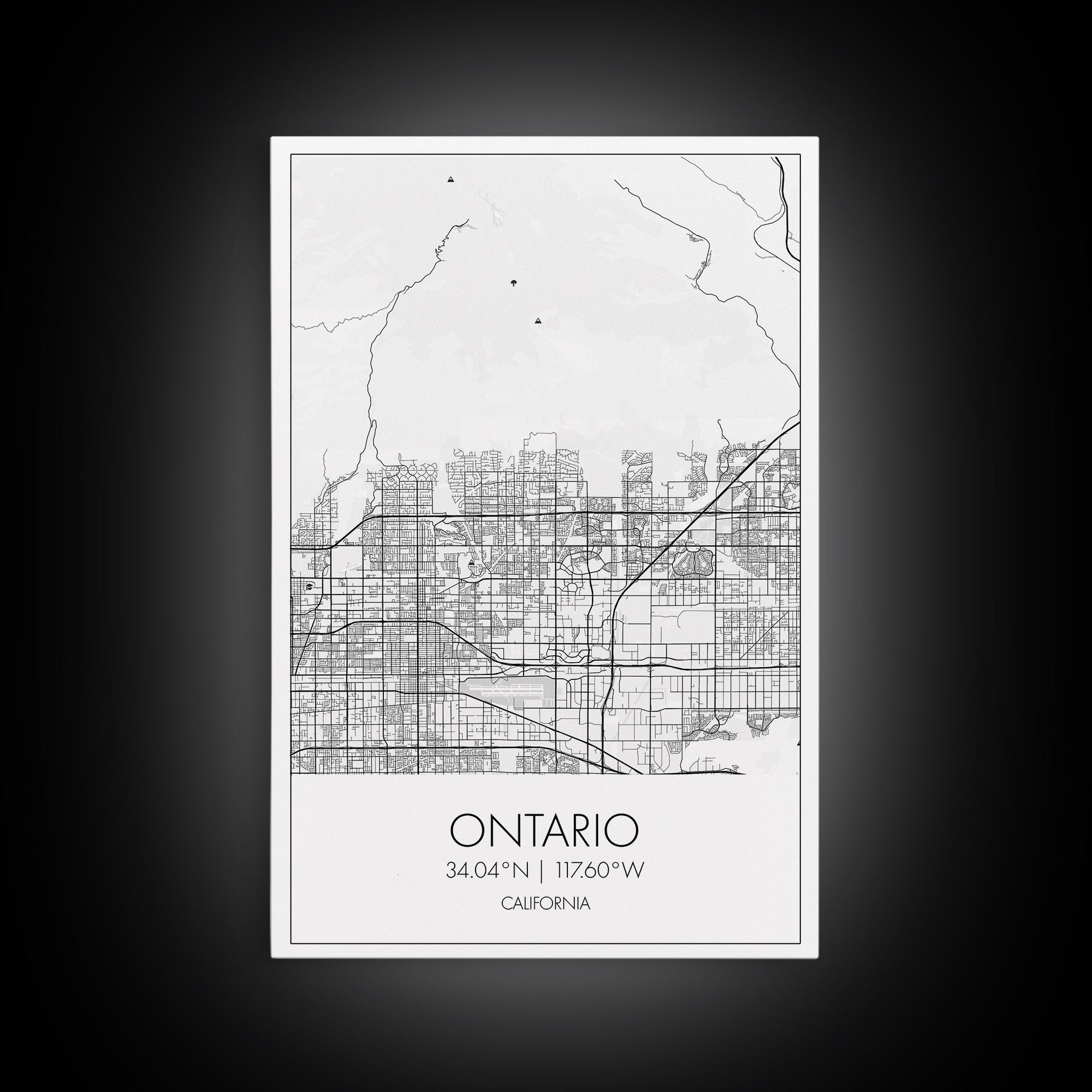 Ontario Street Map, California Map, City Map Art, Modern Art, Wall Art, Canvas Print, Bedroom Prints, Birthday Gift, Travel Wall Décor