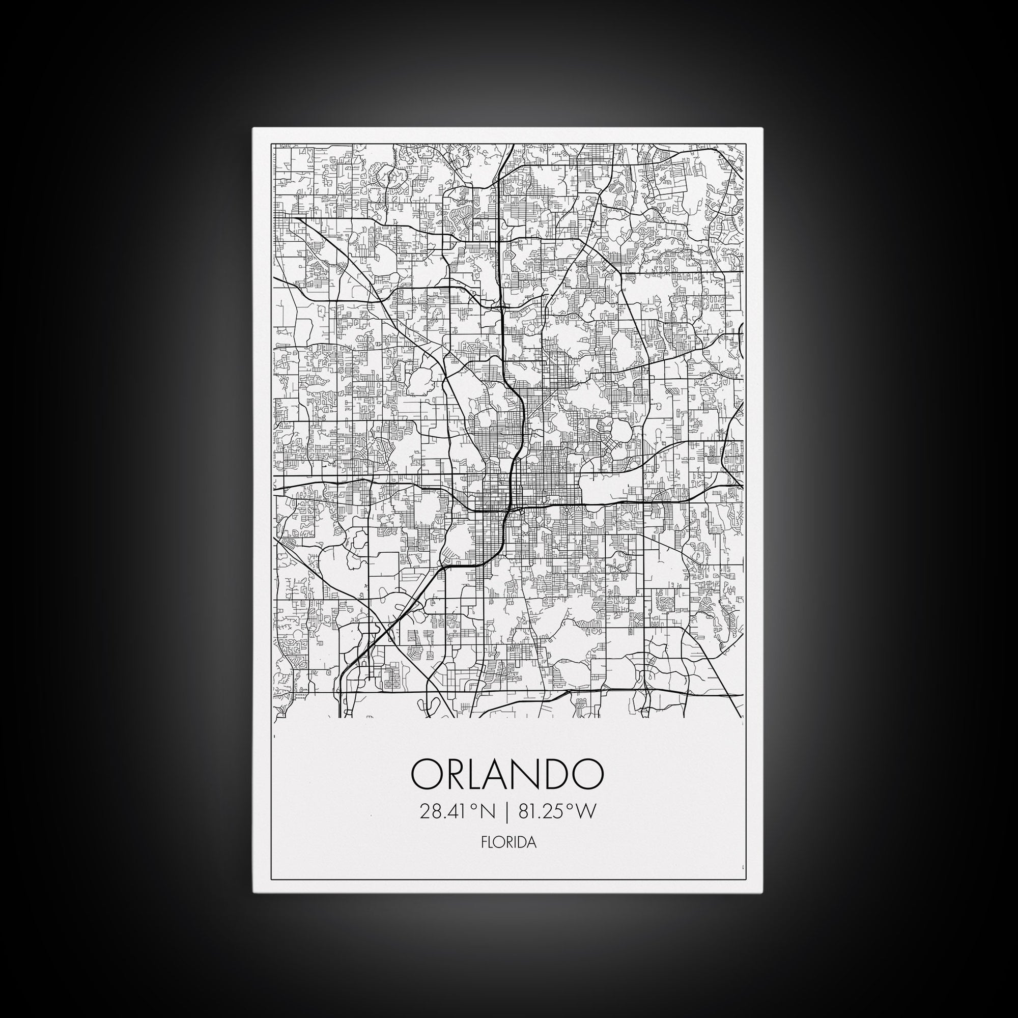 Orlando Street Map, Florida Map, City Map Art, Modern Art, Wall Art, Canvas Print, Master Bedroom Décor, Aviation Gifts, Travel Wall Art