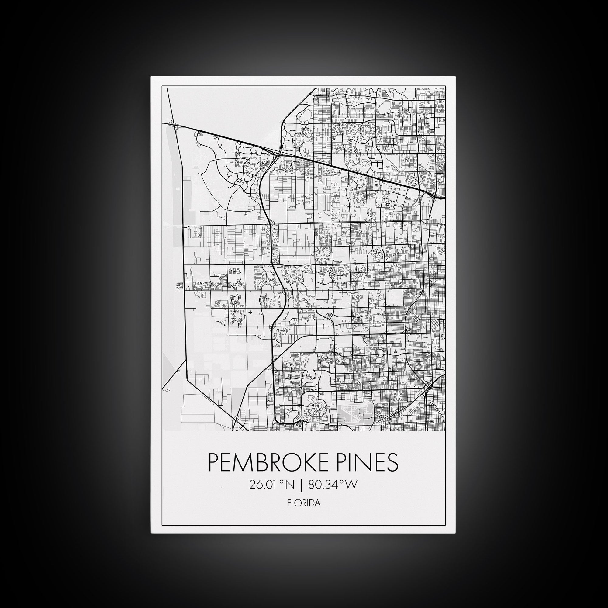 Pembroke Pines Street Map, Florida Map, City Map Art, Minimalist Art, Wall Art, Canvas Print, Home Décor Wall Art, Wedding Gift, Travel Art