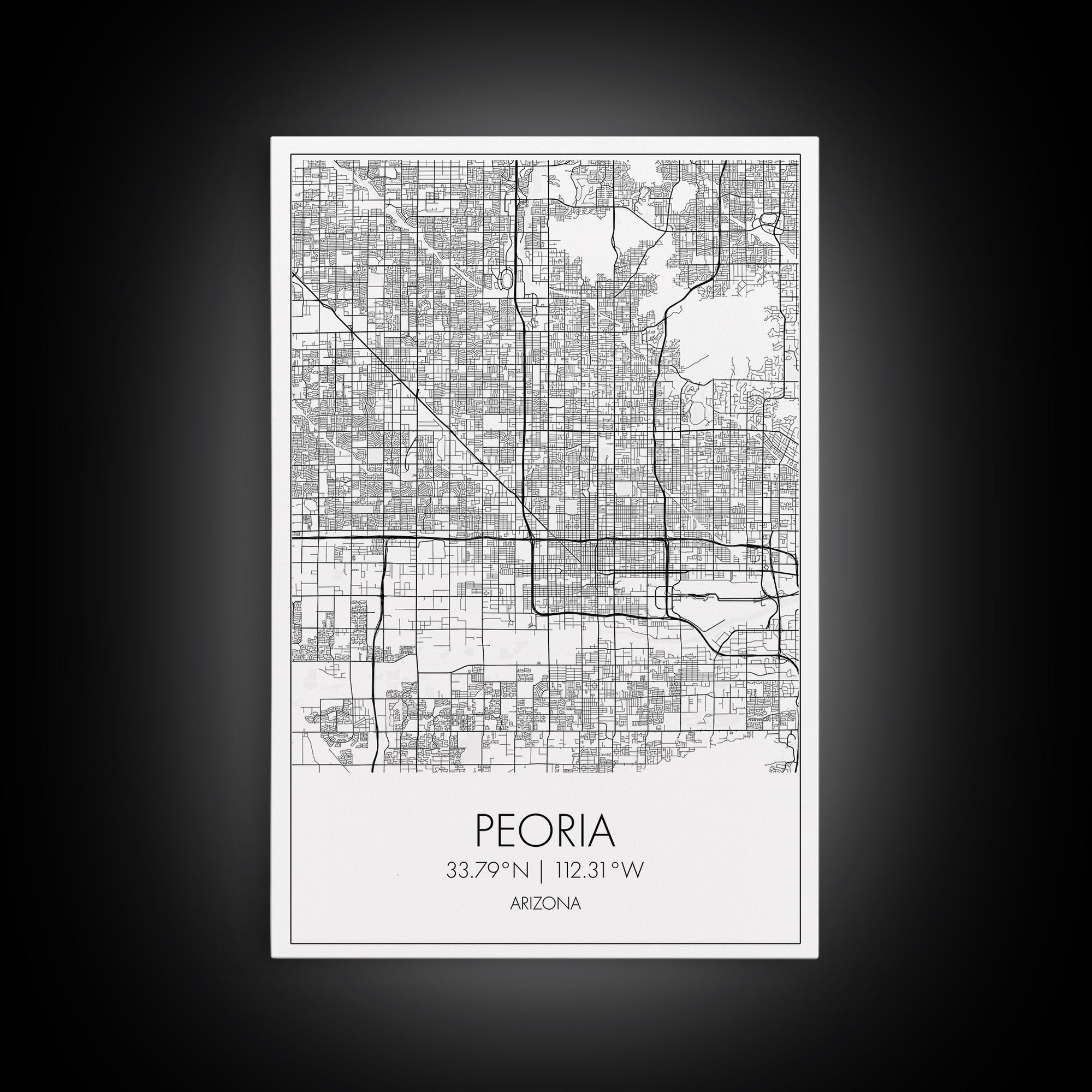 Peoria Street Map, Arizona Map, City Map Art, Minimalist Art, Wall Art, Canvas Print, Living Room Wall Art, Travel Gifts For Men, Travel Art