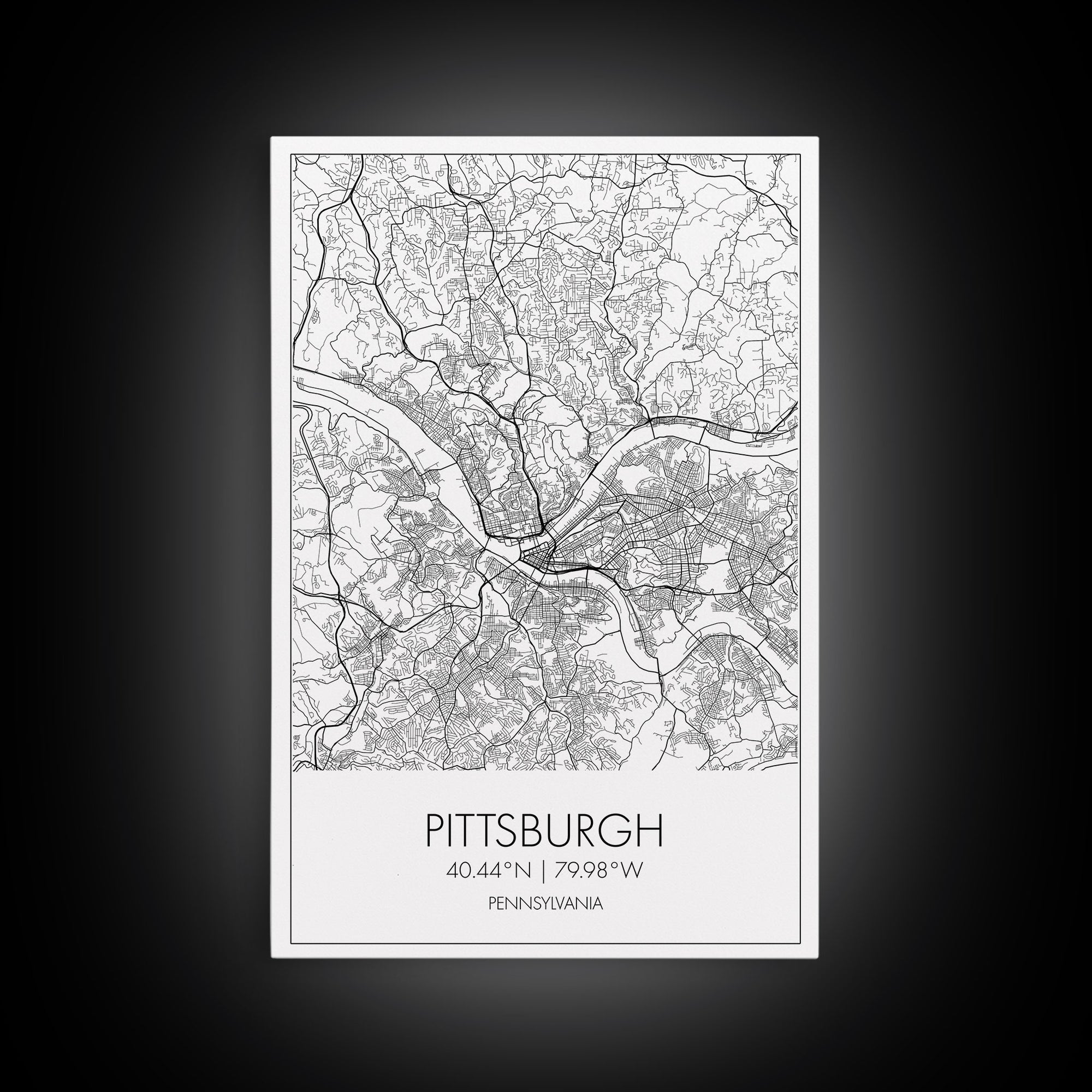 Pittsburgh Street Map, Pennsylvania Map, City Map Art, Minimalist Art, Wall Art, Canvas Print, Living Room Art, Birthday Gift, Travel Décor