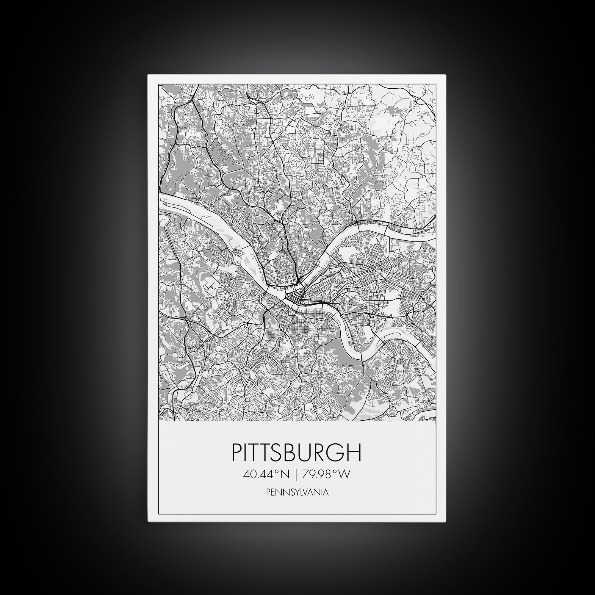 Pittsburgh Street Map, Pennsylvania Map, City Map Art, Minimalist Art, Wall Art, Canvas Print, Boys Room Wall Art, Aviation Gift, Travel Art