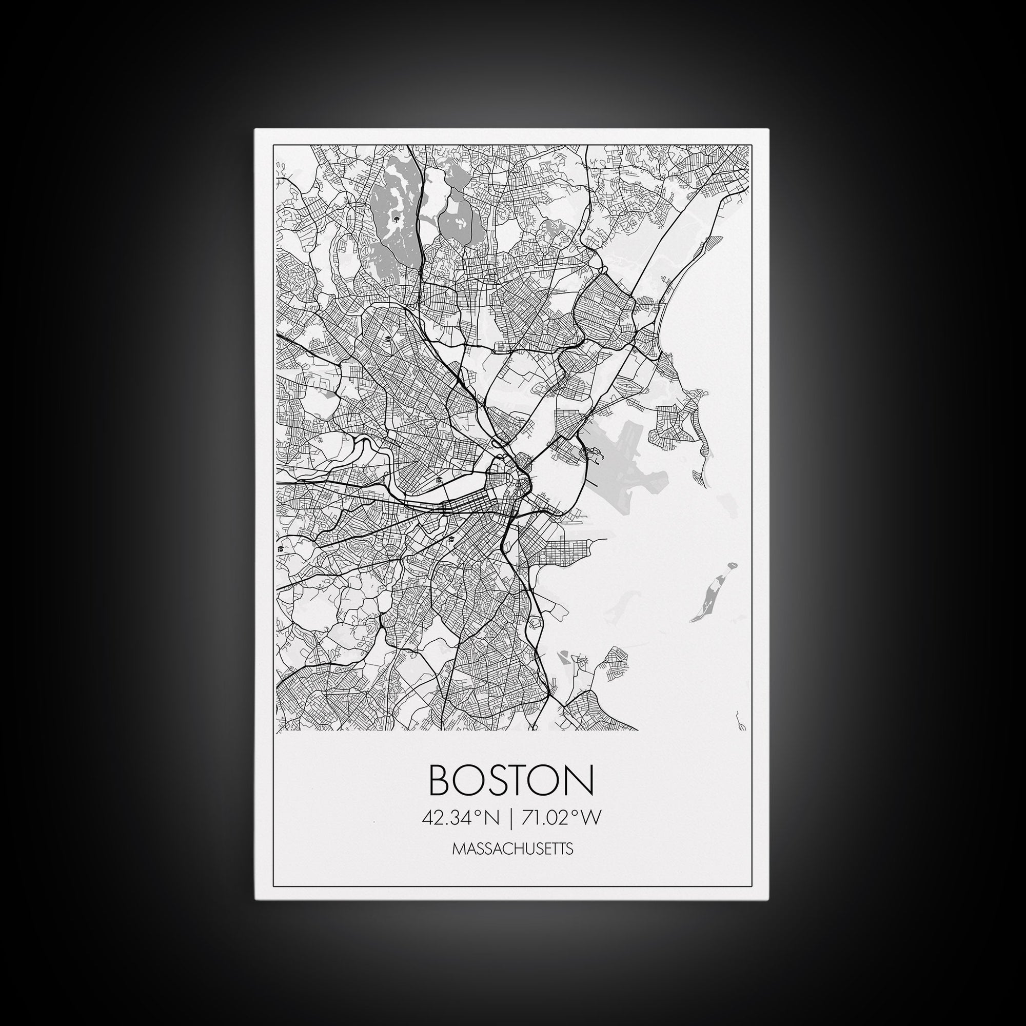 Boston Street Map, Massachusetts Map, City Map Art, Modern Art, Wall Art, Canvas Print, Wall Art For Bedroom, Gifts For Him, Travel Décor