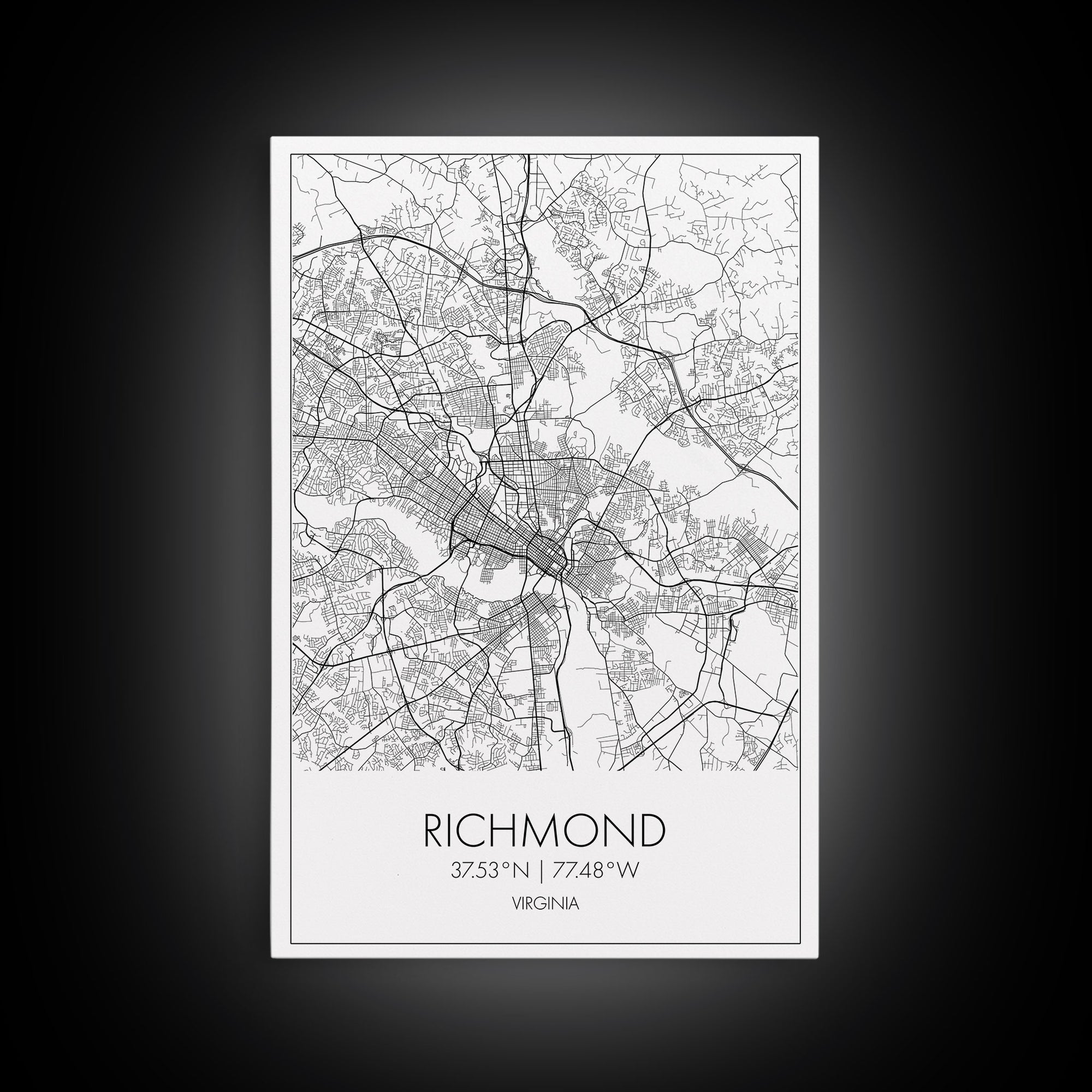 Richmond Street Map, Virginia Map, City Map Art, Minimalist Art, Wall Art, Canvas Print, Farmhouse Wall Décor, Wedding Gift, Travel Art