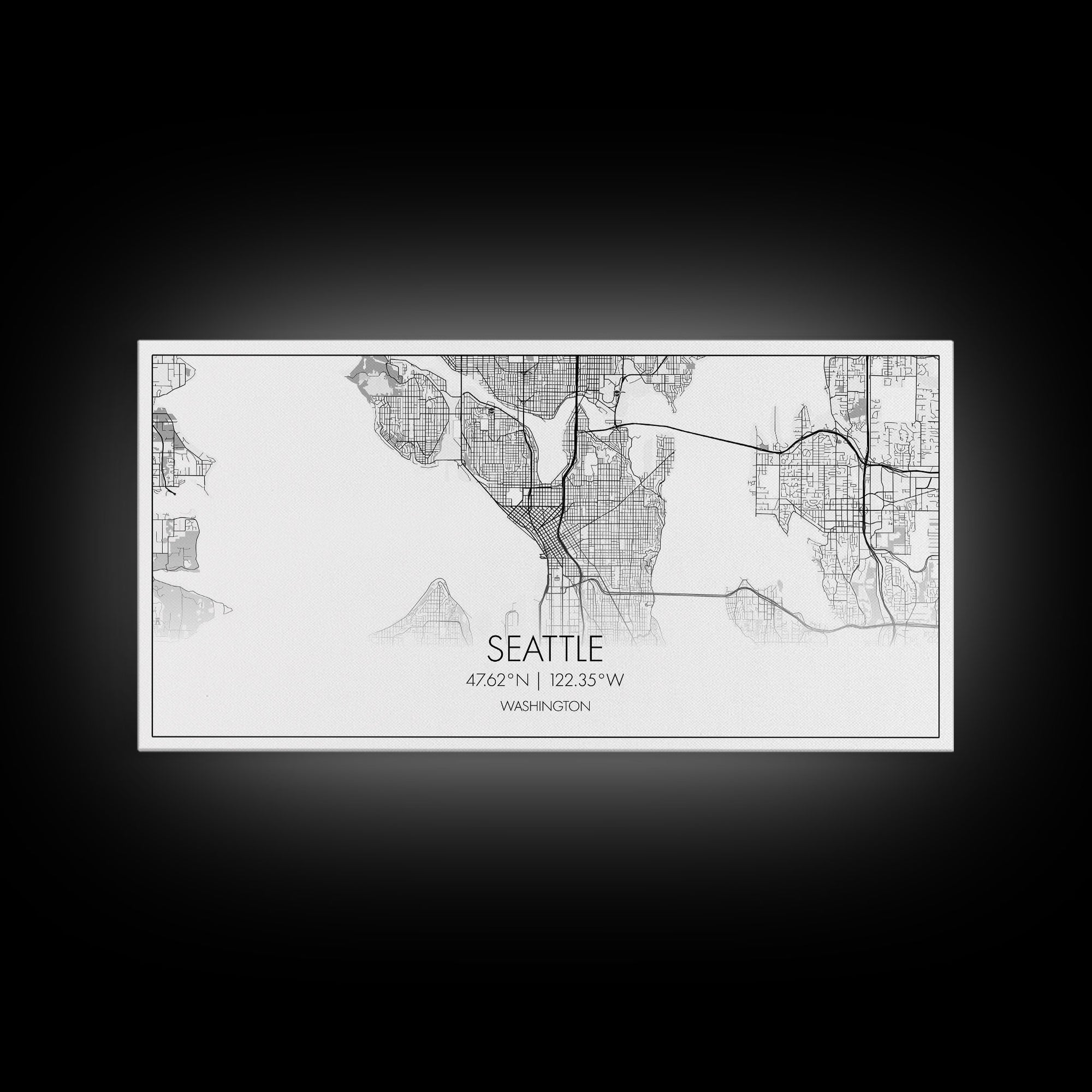 Seattle City Map, Washington Art, Map Print, Modern Wall Art, Wall Art, Canvas Art, Horizontal Wall Art, Tiny House Décor, Moving Gift