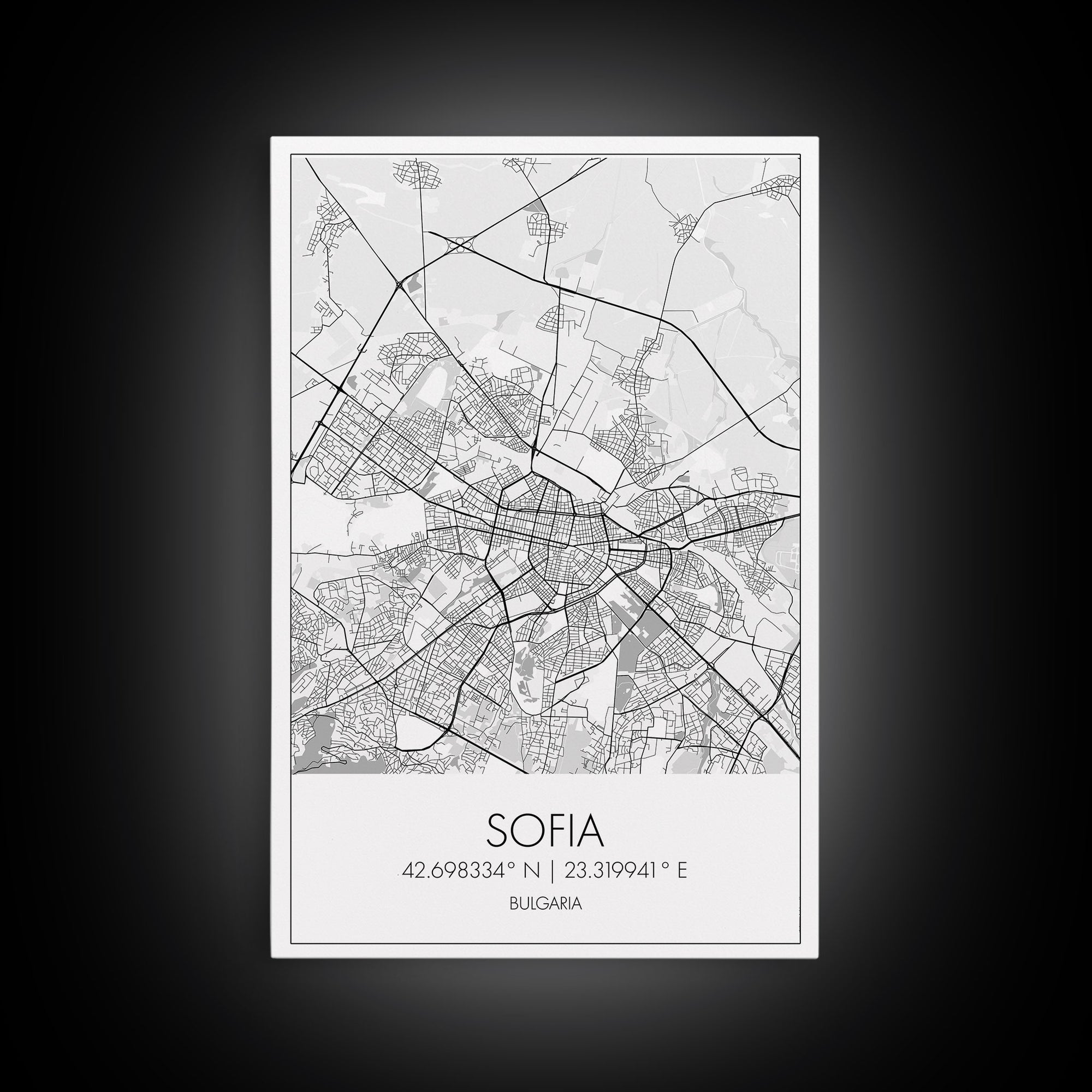 Sofia Street Map, Bulgaria Map, City Map Print, Minimalist Art, Wall Art, Canvas Print, Home Office Wall Art, Friend Gift, Travel Print