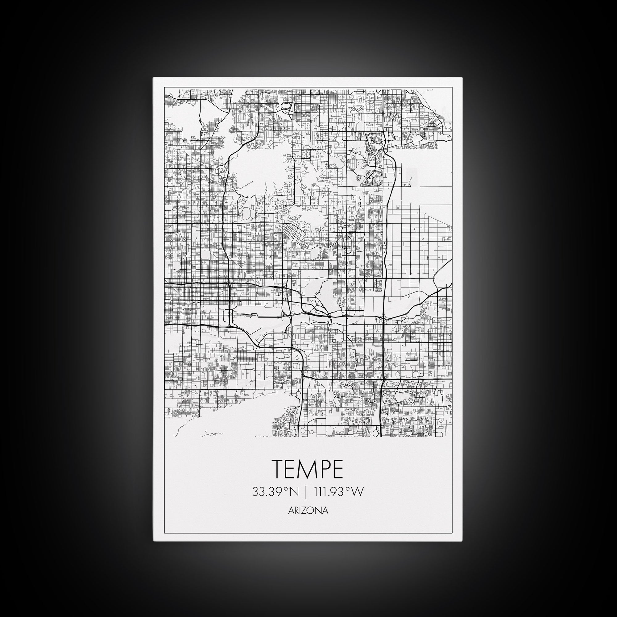 Tempe Street Map, Arizona Map, City Map Print, Modern Wall Art, Wall Art, Canvas Print, Birthday Gifts, Game Room Décor, Travel Wall Art