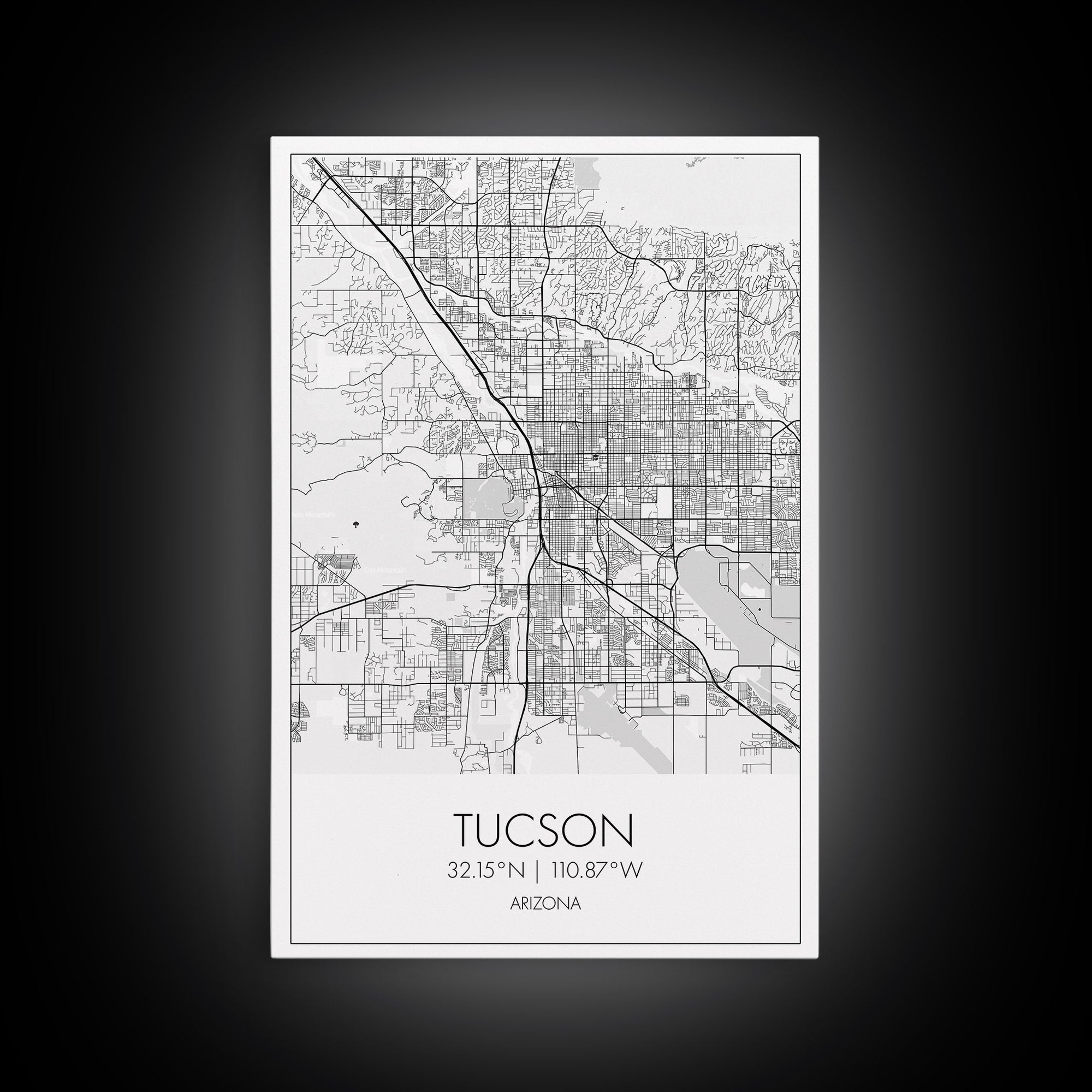 Tucson Street Map, Arizona Map, City Map Print, Modern Wall Art, Wall Art, Canvas Print, Minimal Wall Art, Family Gift, Travel Wall Décor