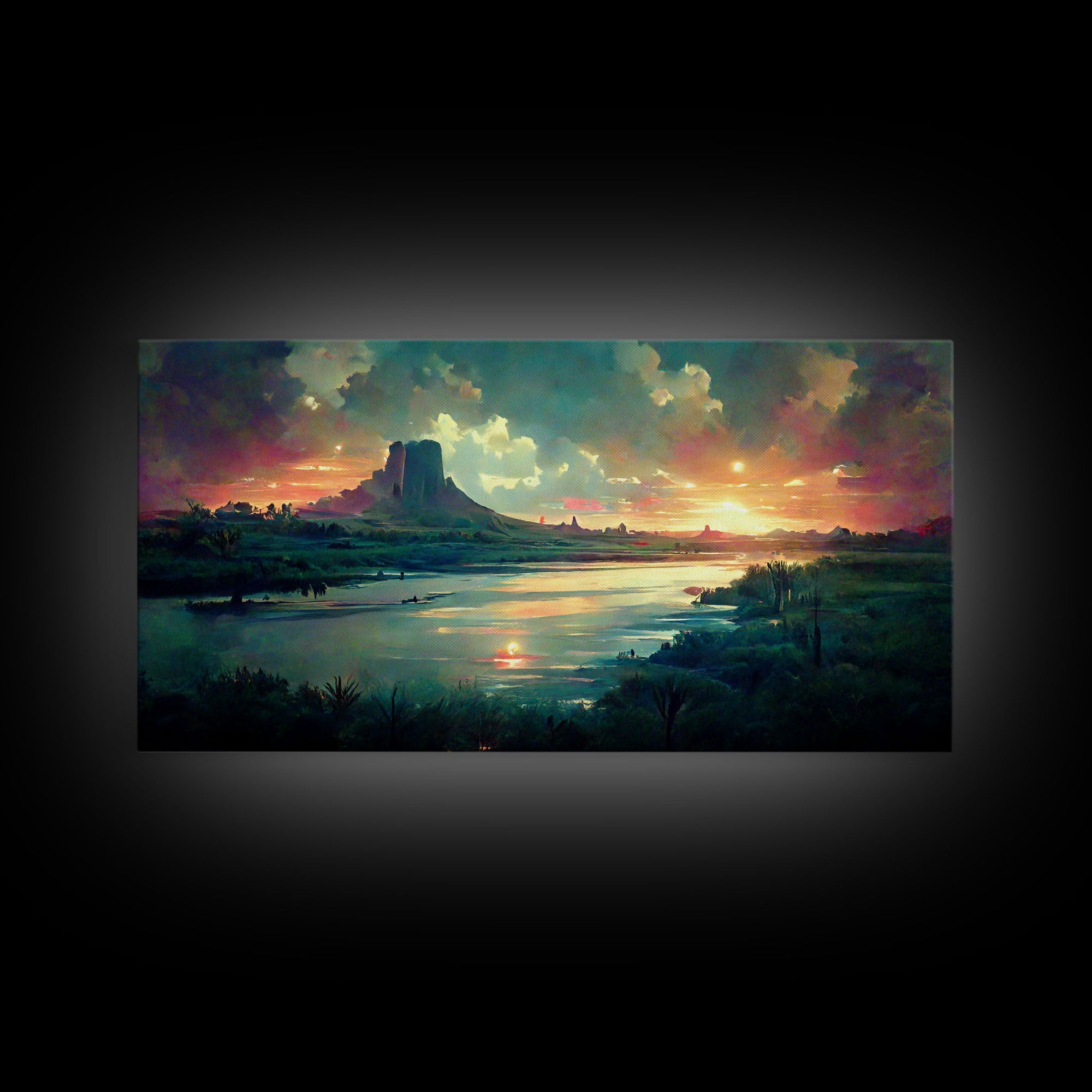 Vaporwave Sunset Canvas Print, beautiful landscape art, living room wall art