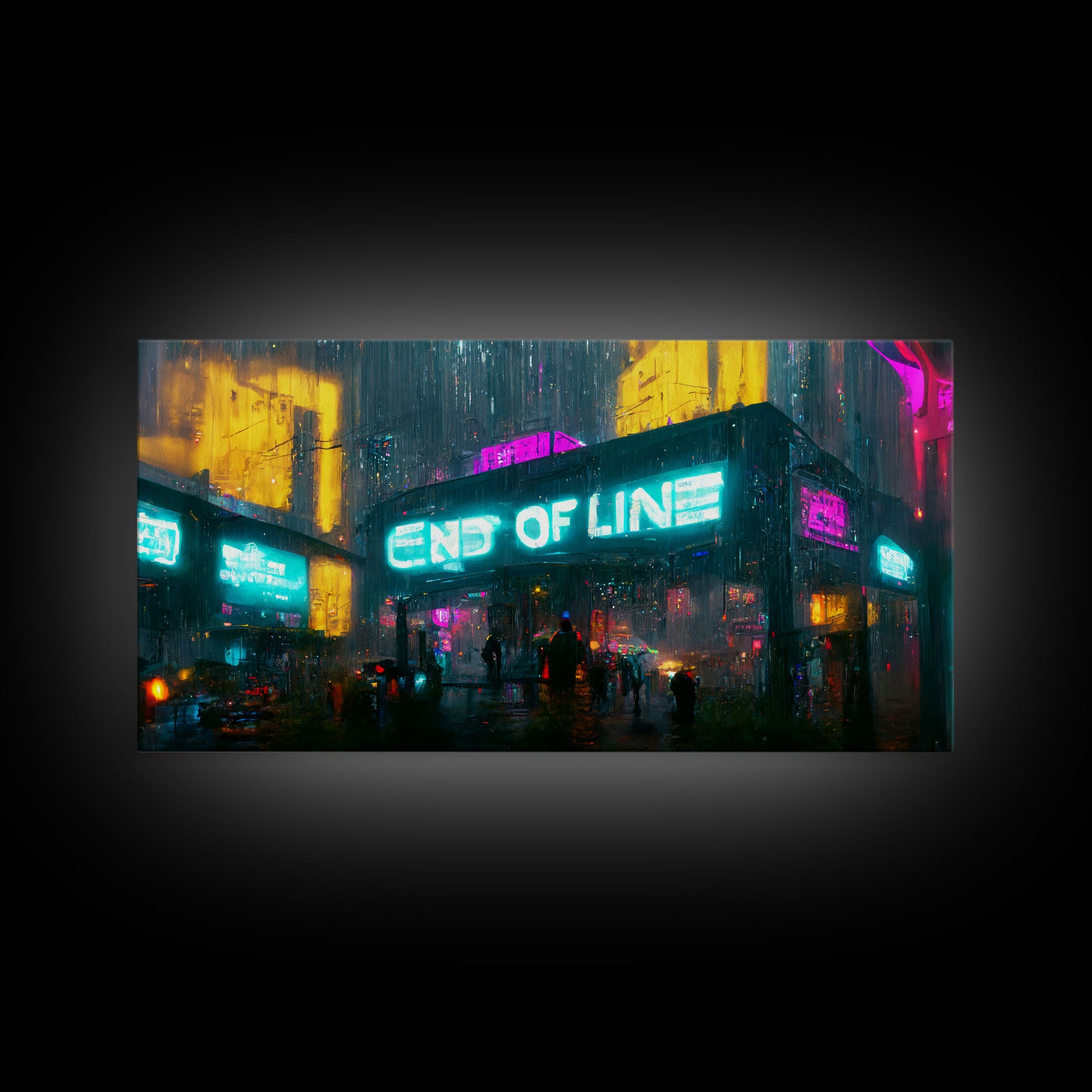 End Of Line, Cyberpunk Subway Art, Dystopian Cyber Punk City, Canvas Print, Bladerunner vibes art, cool wall art, night city